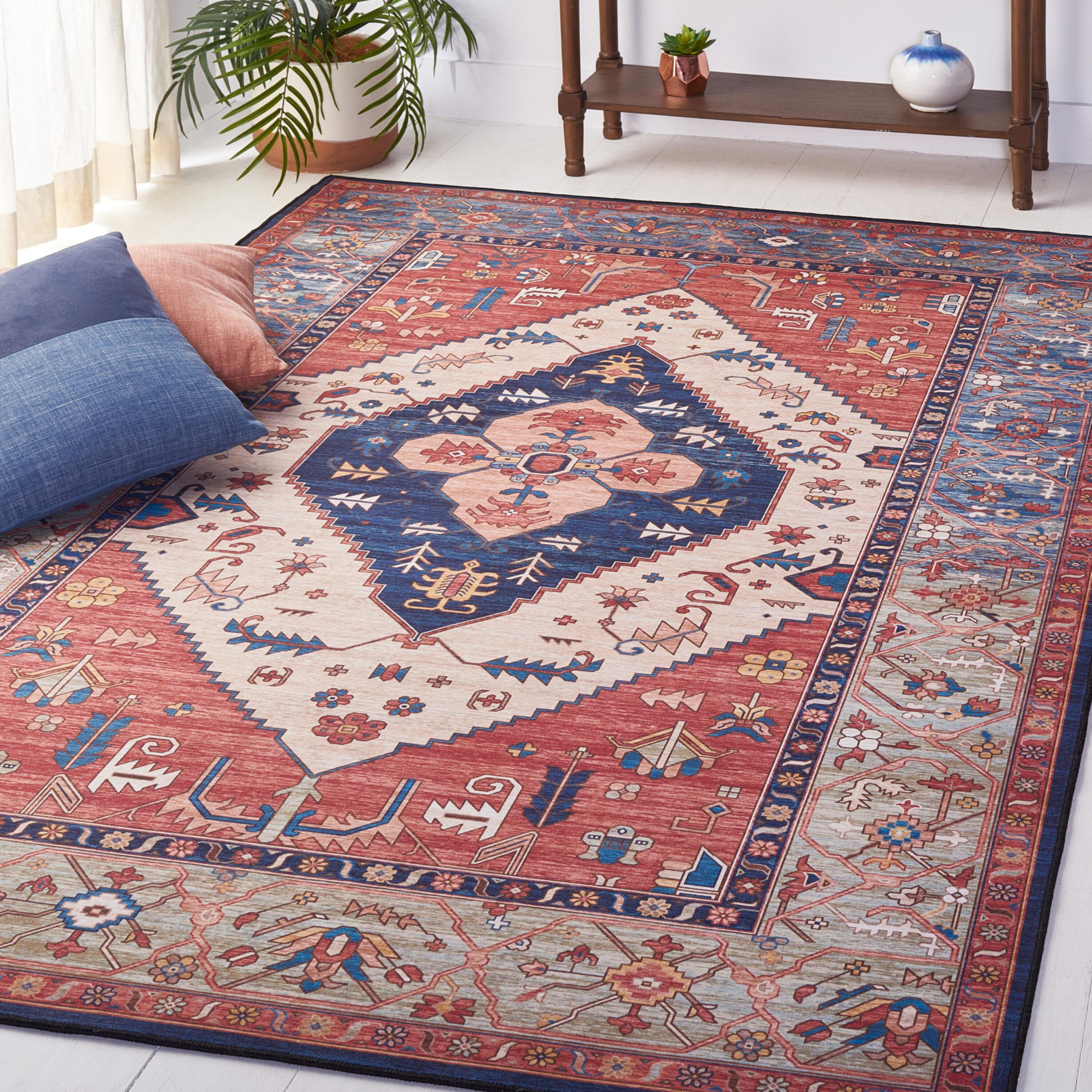 Tucson TSN153 Power Loomed Machine Washable Area Rug - Rust/Blue - 3'x5' - Safavieh.