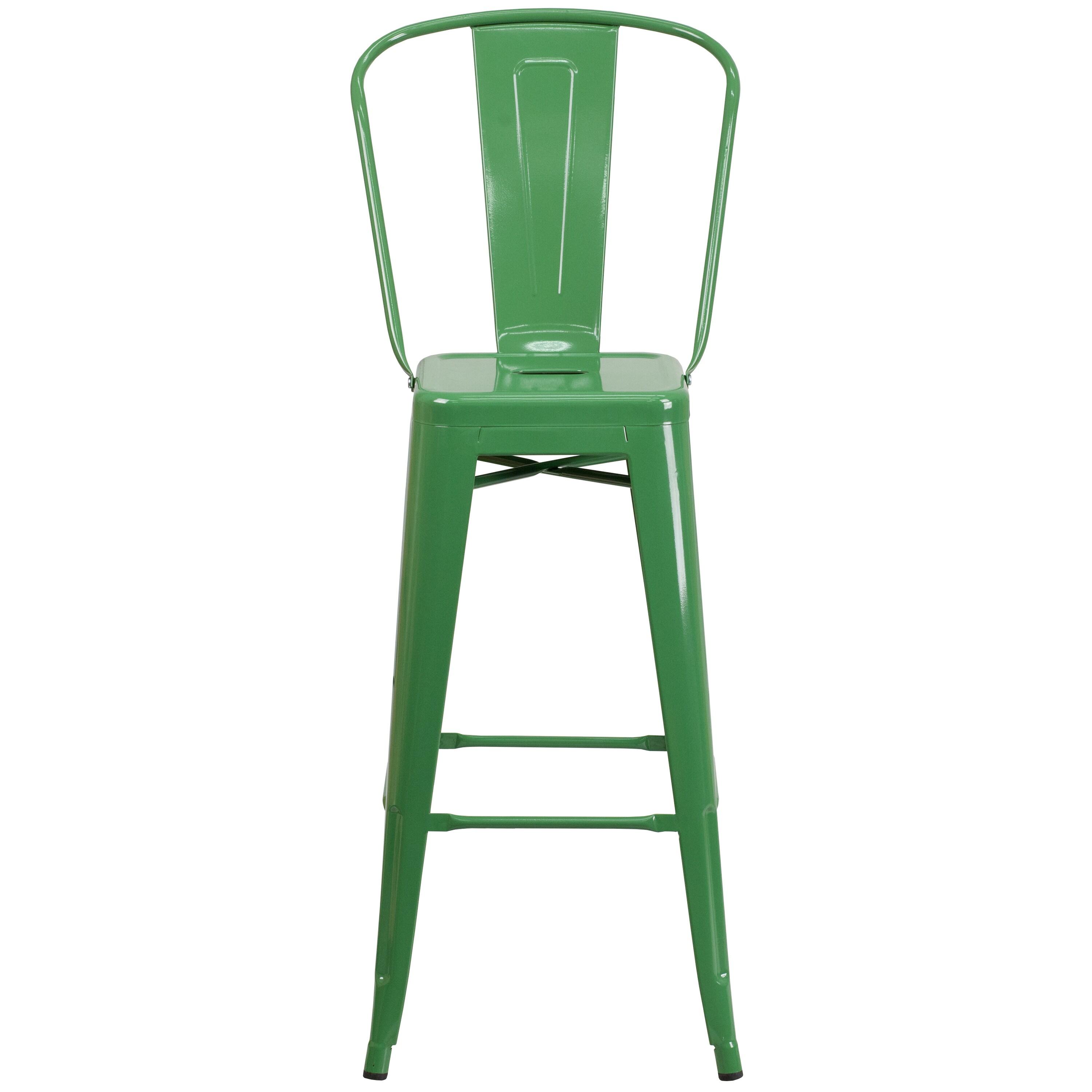 Flash Furniture Commercial Grade 30" High Green Metal Indoor-Outdoor Barstool with Removable Back