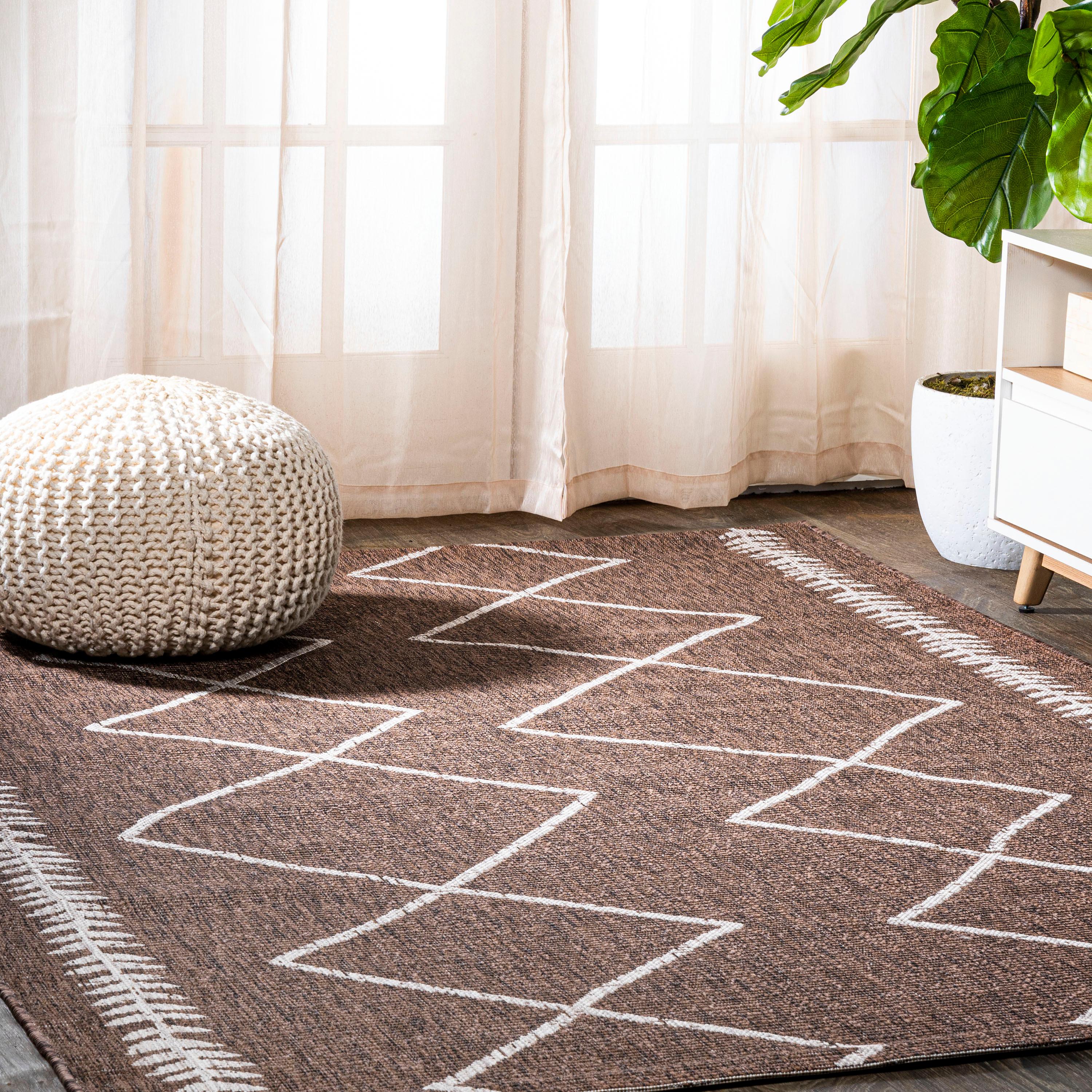 8' X 10' Derya Diamond Trellis Indoor/Outdoor Area Rug, Brown/Beige - JONATHAN Y