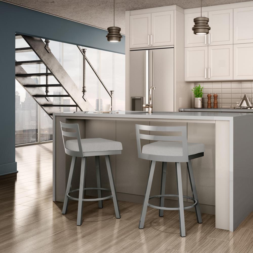 Amisco Derek 30 In. Swivel Bar Stool - Light Grey Polyurethane / Metallic Grey Metal