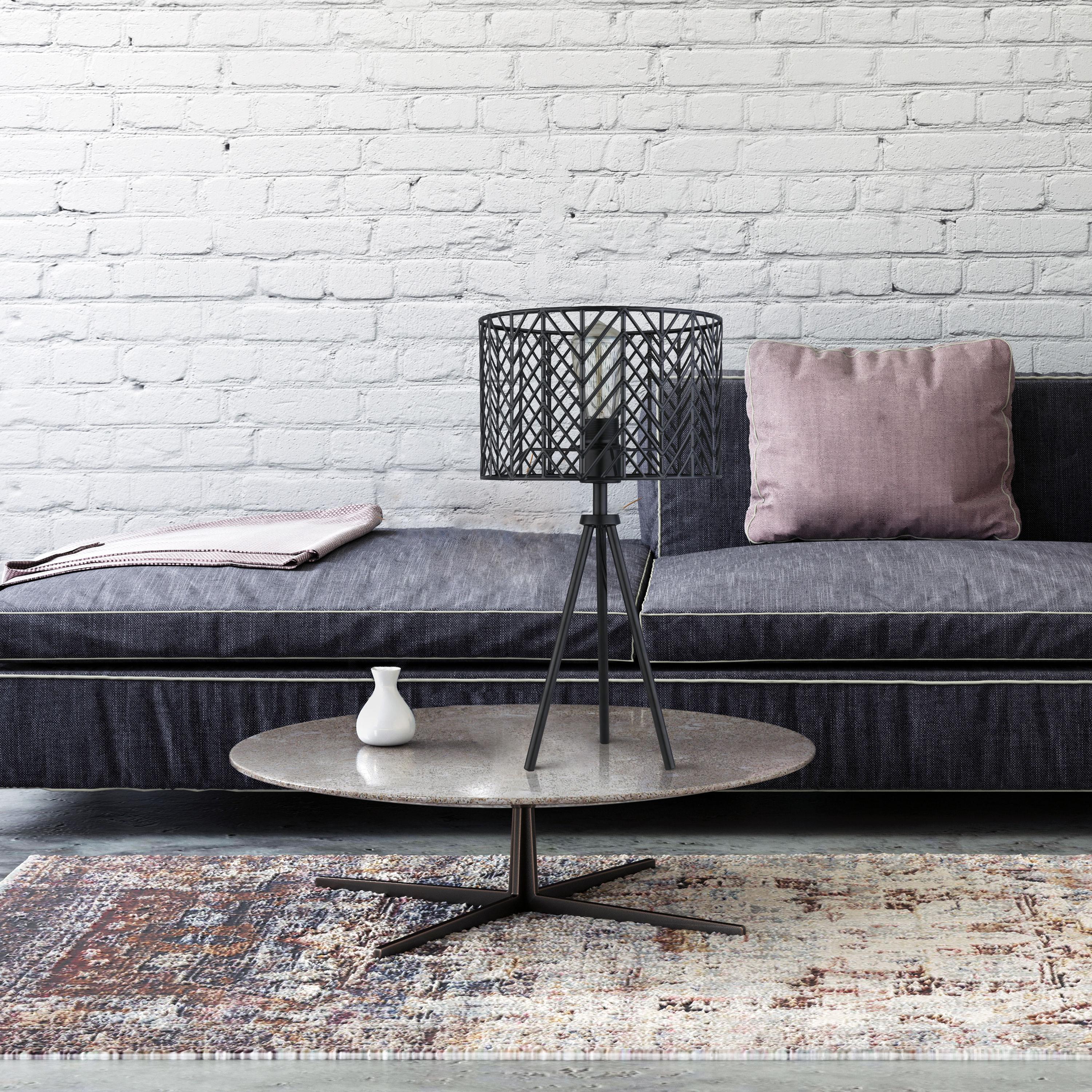 18.5" Ingrid Cage Shade Metal Tripod Table Lamp Black - River of Goods: Modern Accent for Living Room, Inline Switch