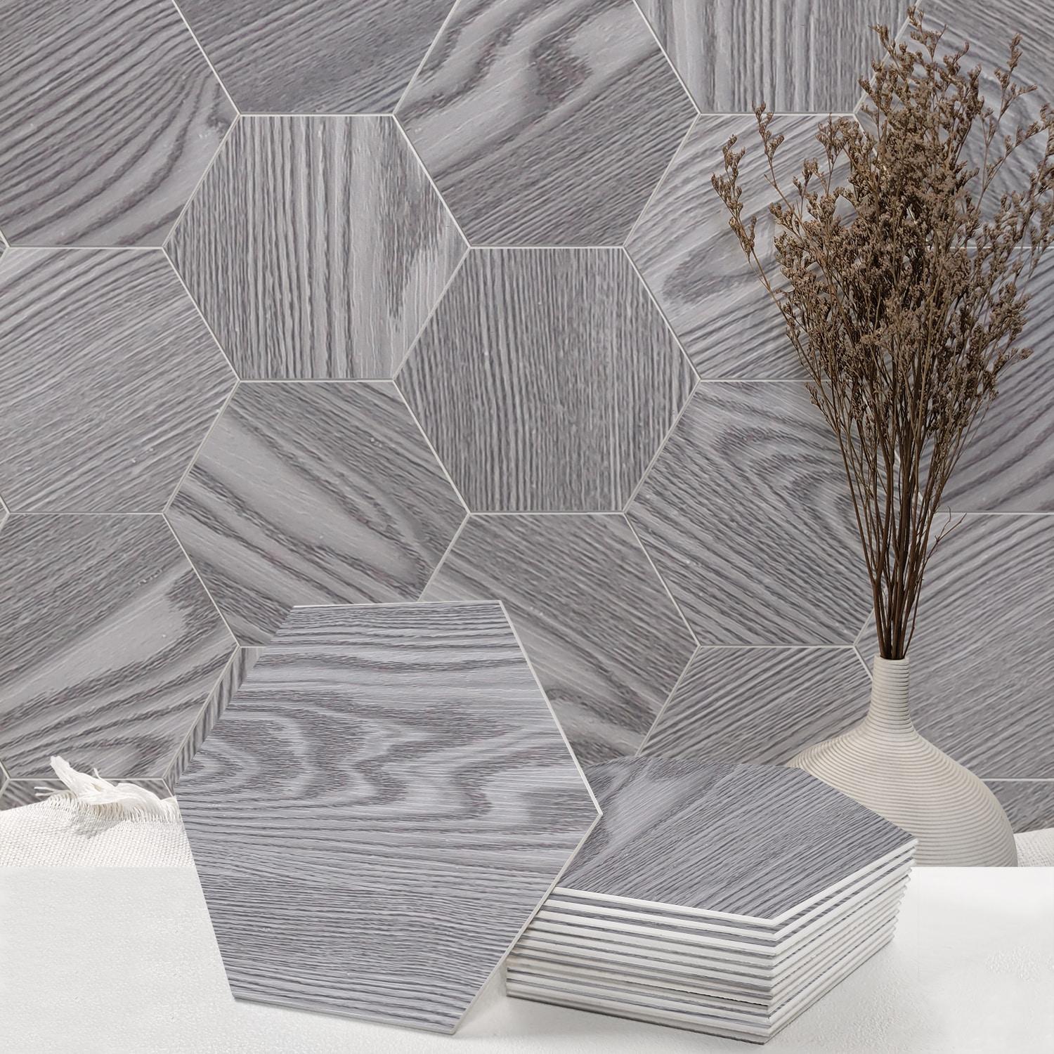 Gray Hexagon Peel and Stick Resin Wall Tiles