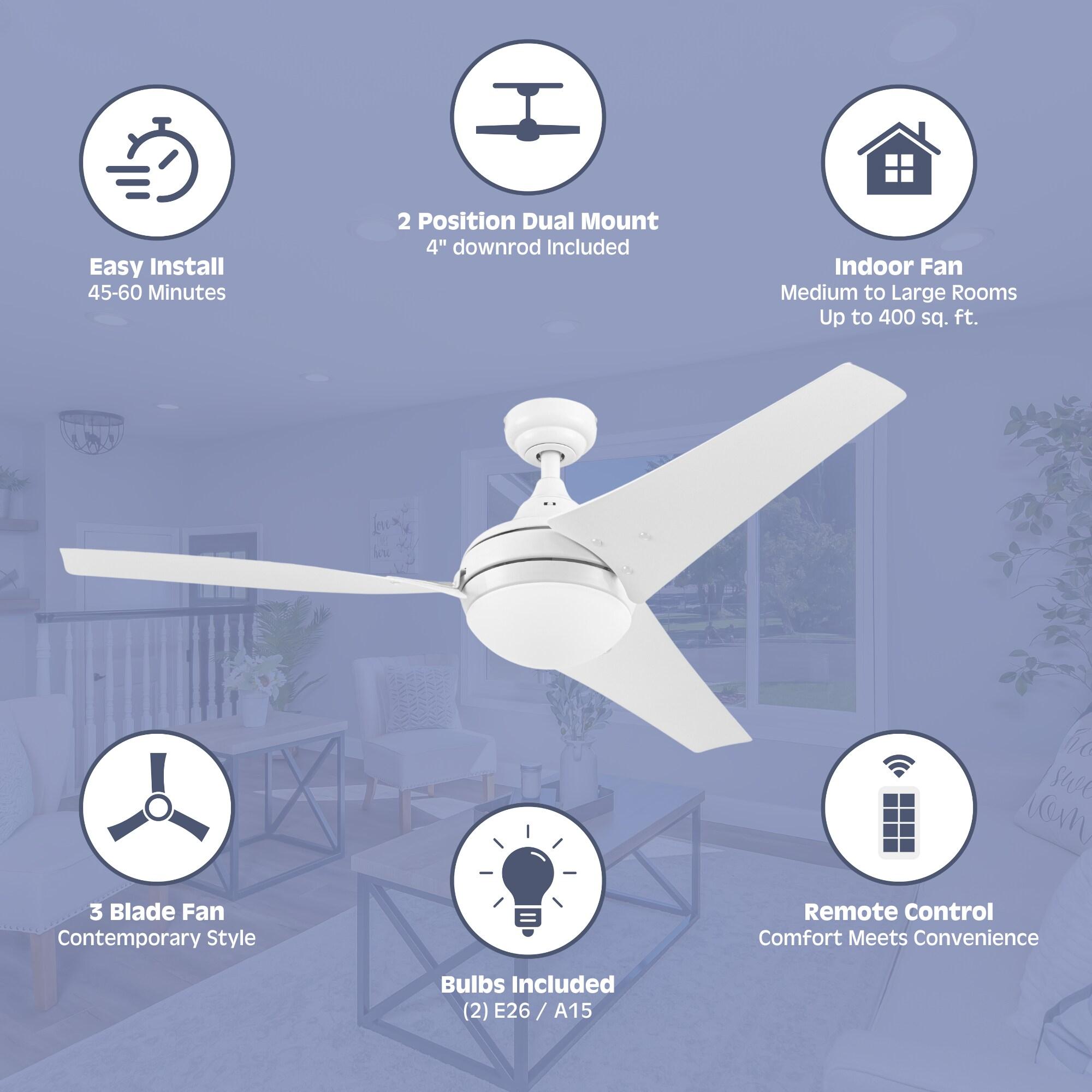 Prominence Home 51873-45 52 in. Remote Control Contemporary Indoor LED Ceiling Fan with Light - White
