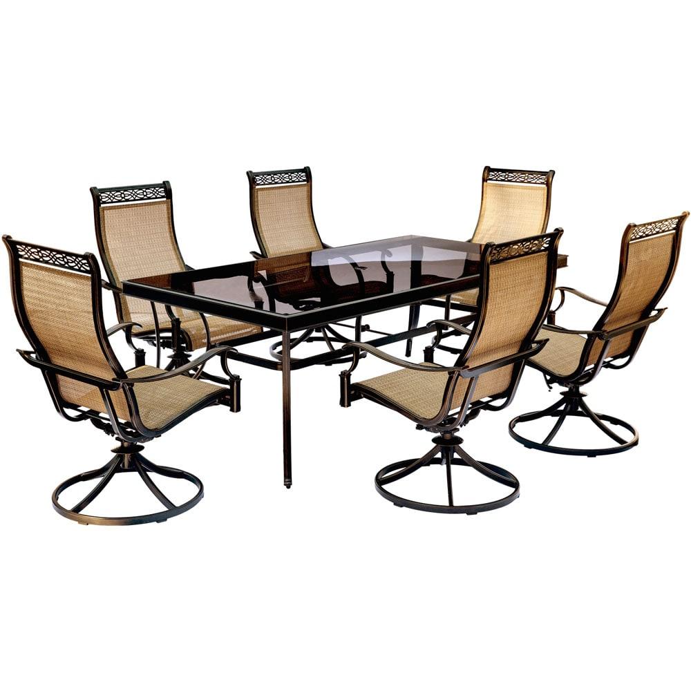 Hanover Monaco 7-Piece Rust-Free Aluminum Outdoor Patio Dining Set with 6 PVC Swivel Rockers and Tempered Glass Rectangular Dining Table, MONDN7PCSWG