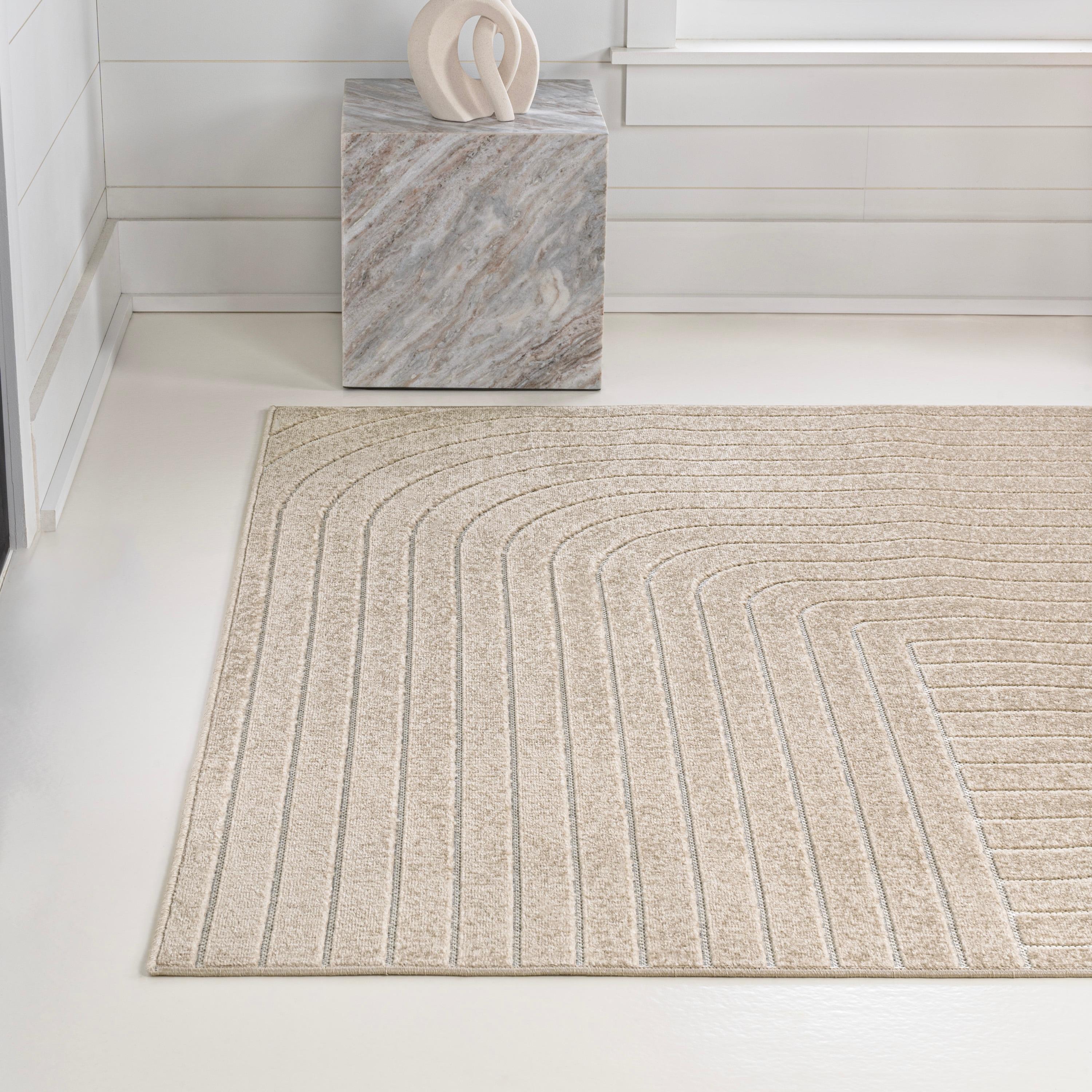 JONATHAN Y Odense High-Low Minimalist Angle Geometric Beige/Cream 8 ft. x 10 ft. Indoor/Outdoor Area Rug