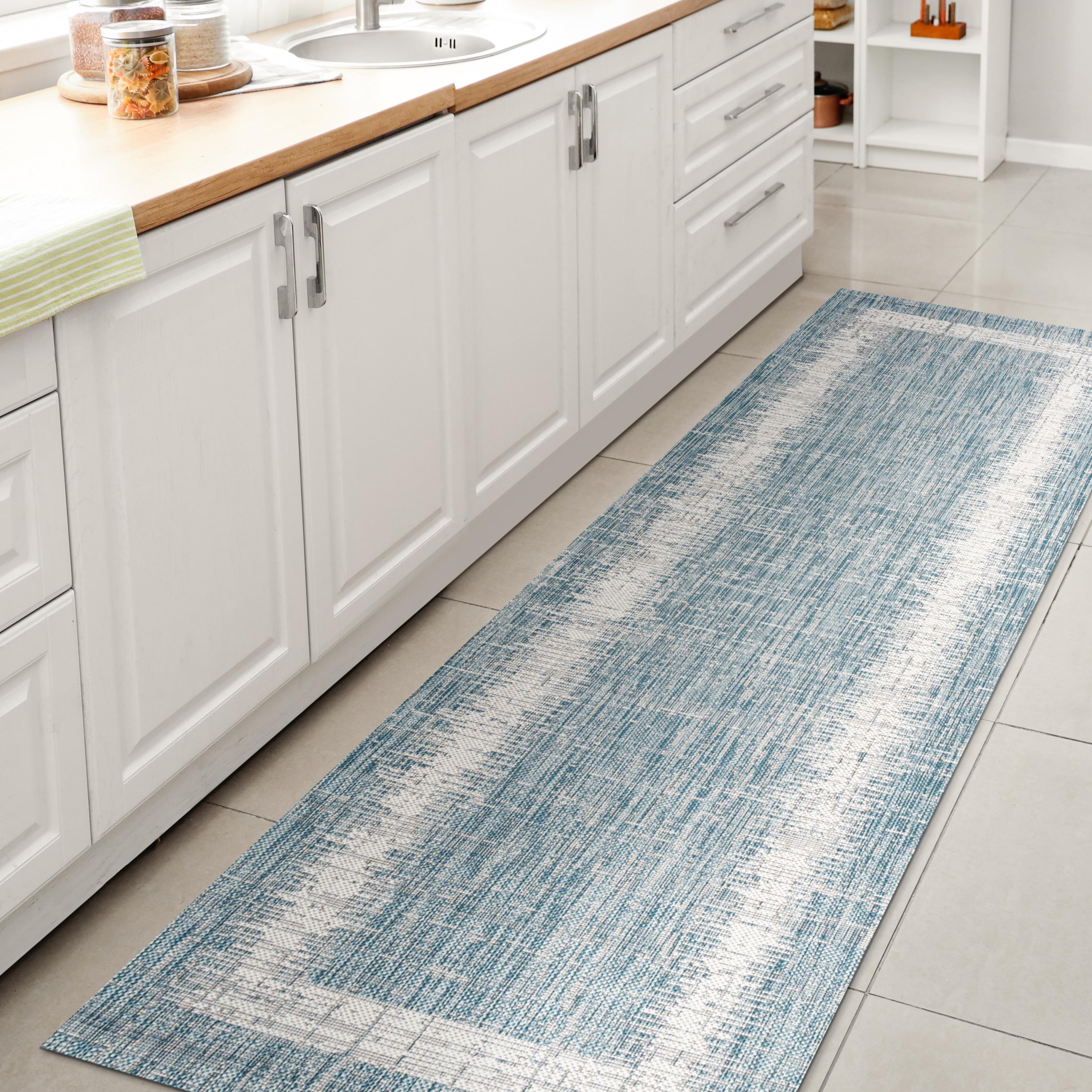 2'x10' Scandi Minimalist Border Indoor/Outdoor Runner Rug, Aqua - JONATHAN Y