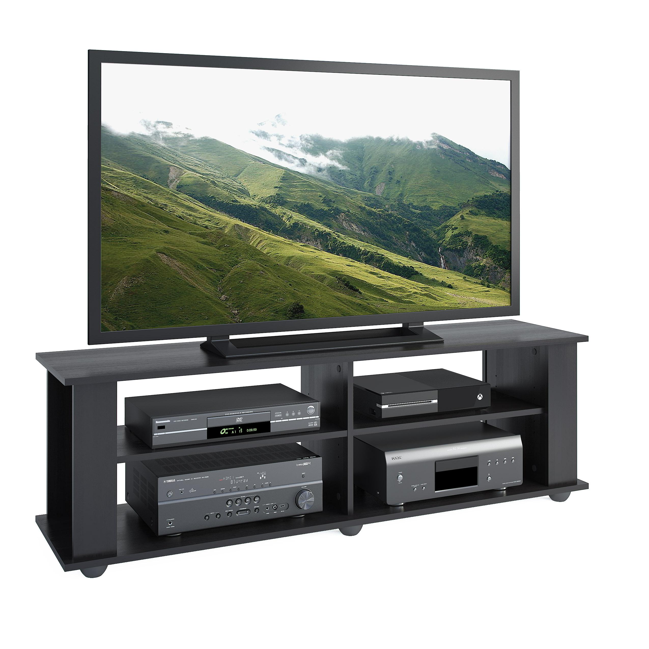 Flat Panel TV Stand for TVs up to 68" Ravenwood Black - CorLiving: Contemporary Media Console with Open Storage