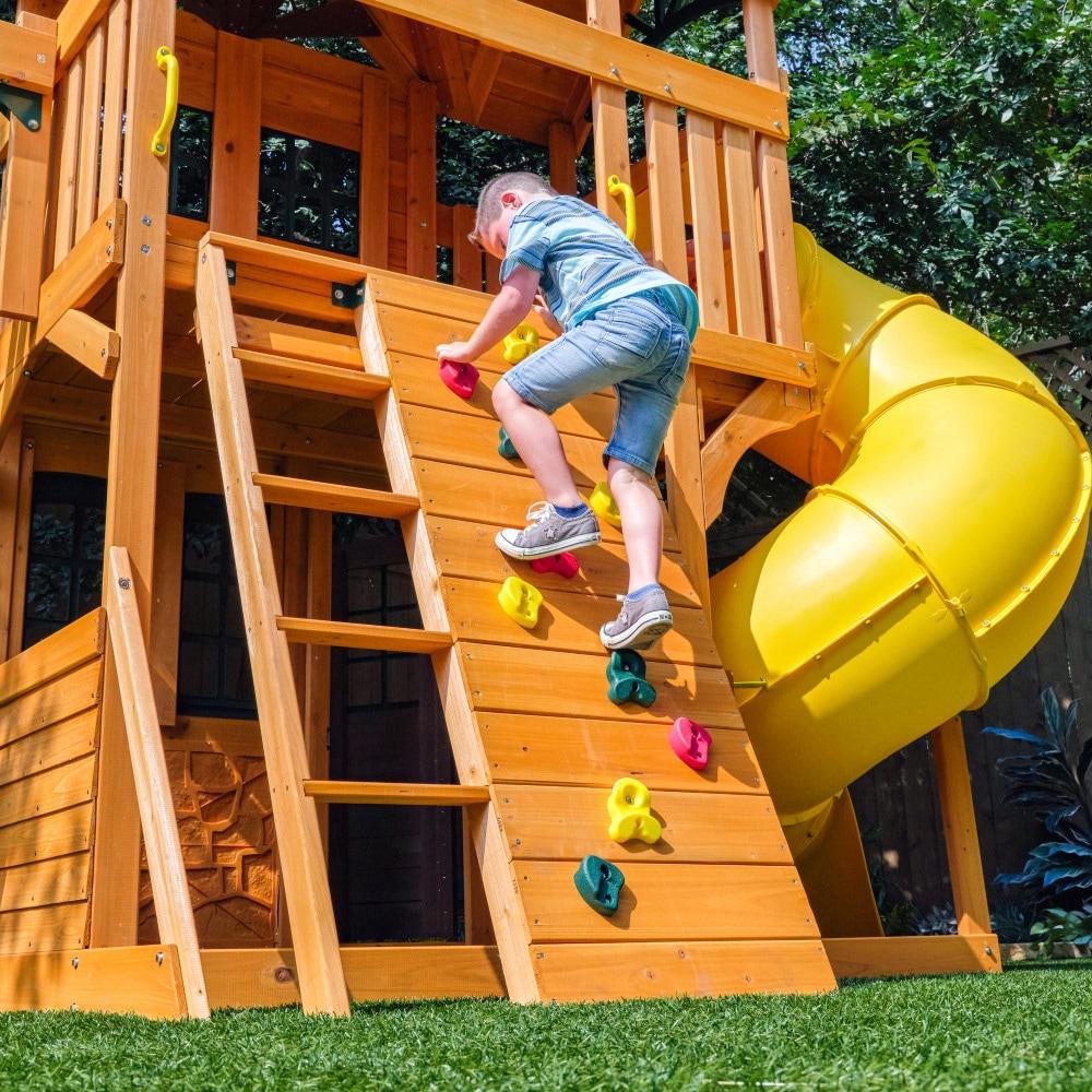 KidKraft KidKraft Boulder Station Wooden Swing Set / Playset with Tube Slide