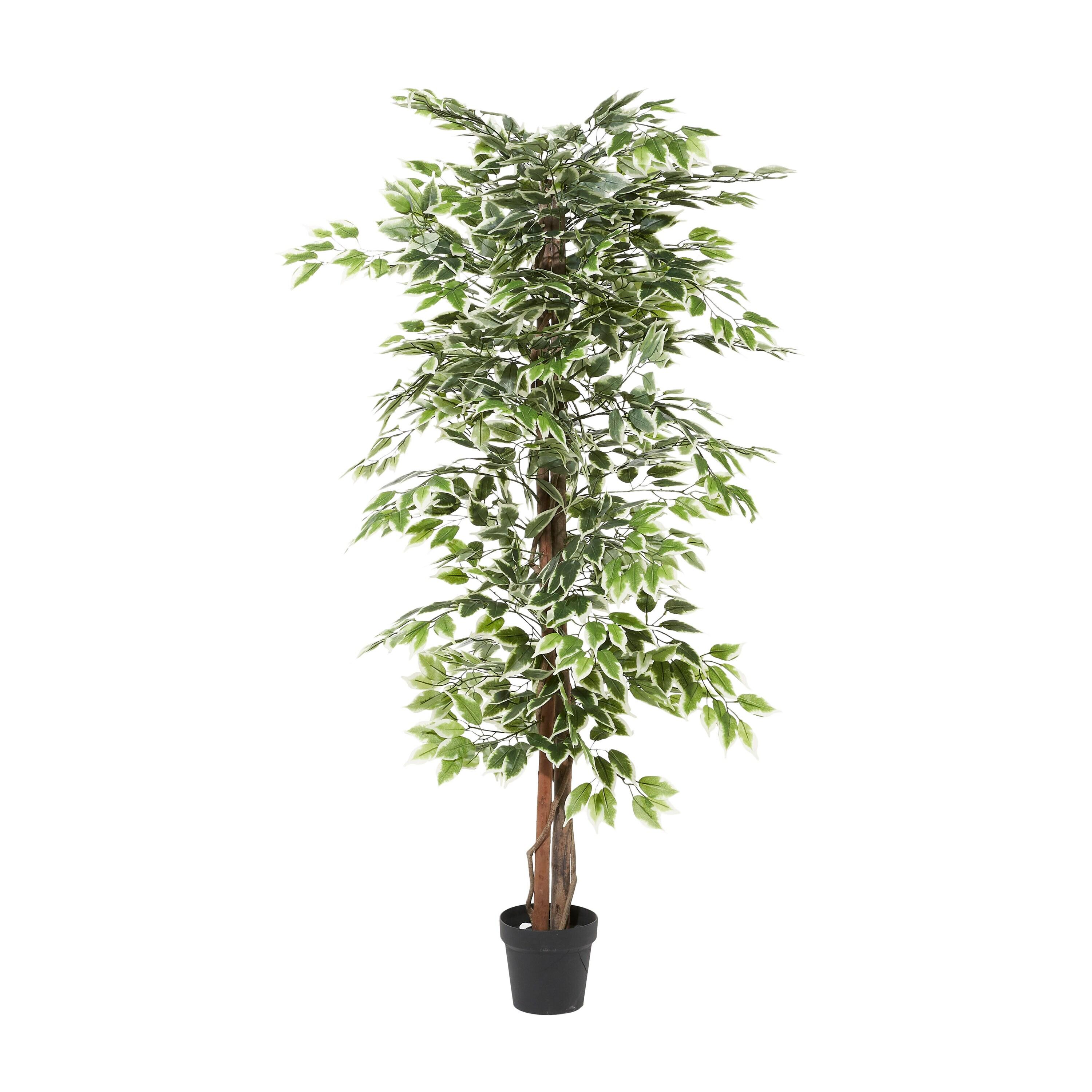 DecMode 73" Artificial Ficus Tree in Realistic Leaves and Black Plastic Pot