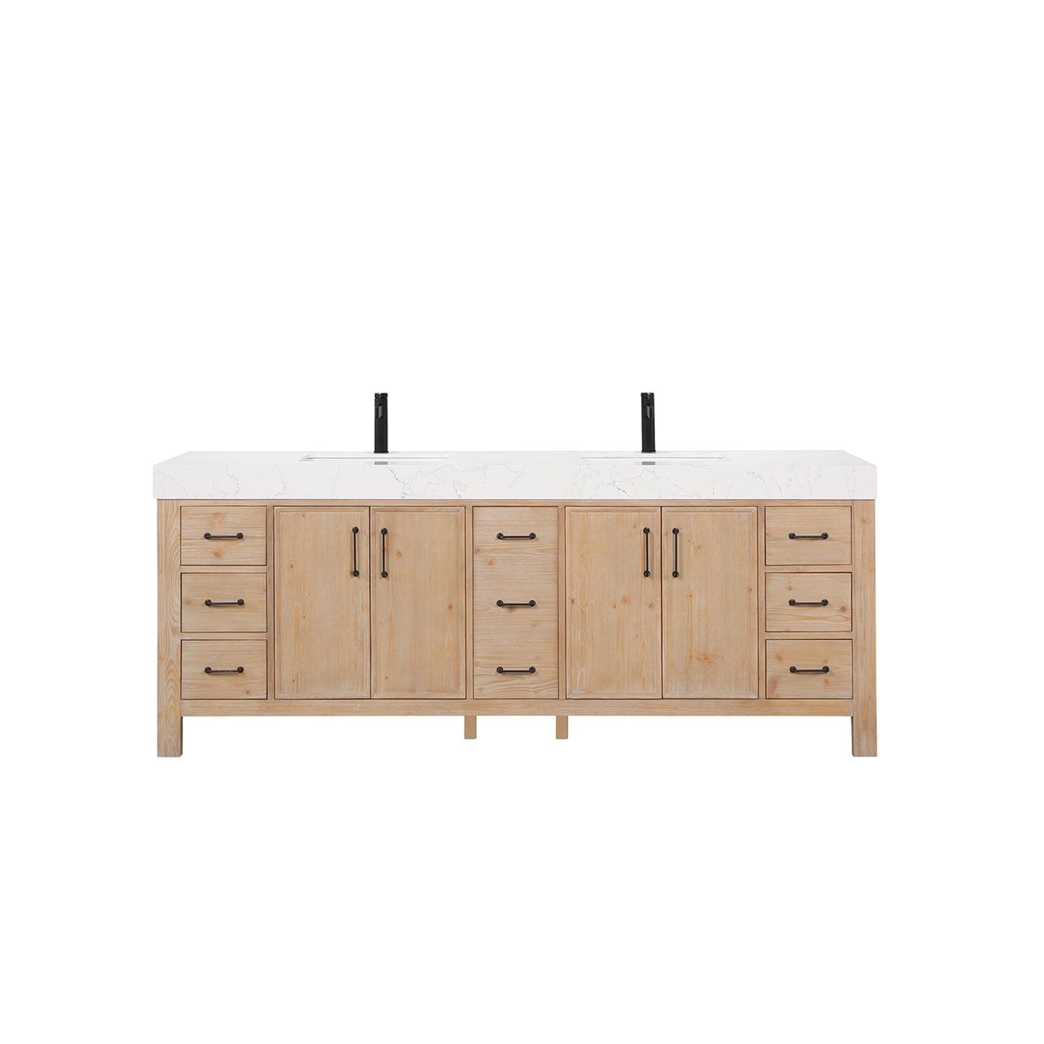 Vinnova Leon 84" Wood Double Vanity with Adjustable Drawer in Brown/White