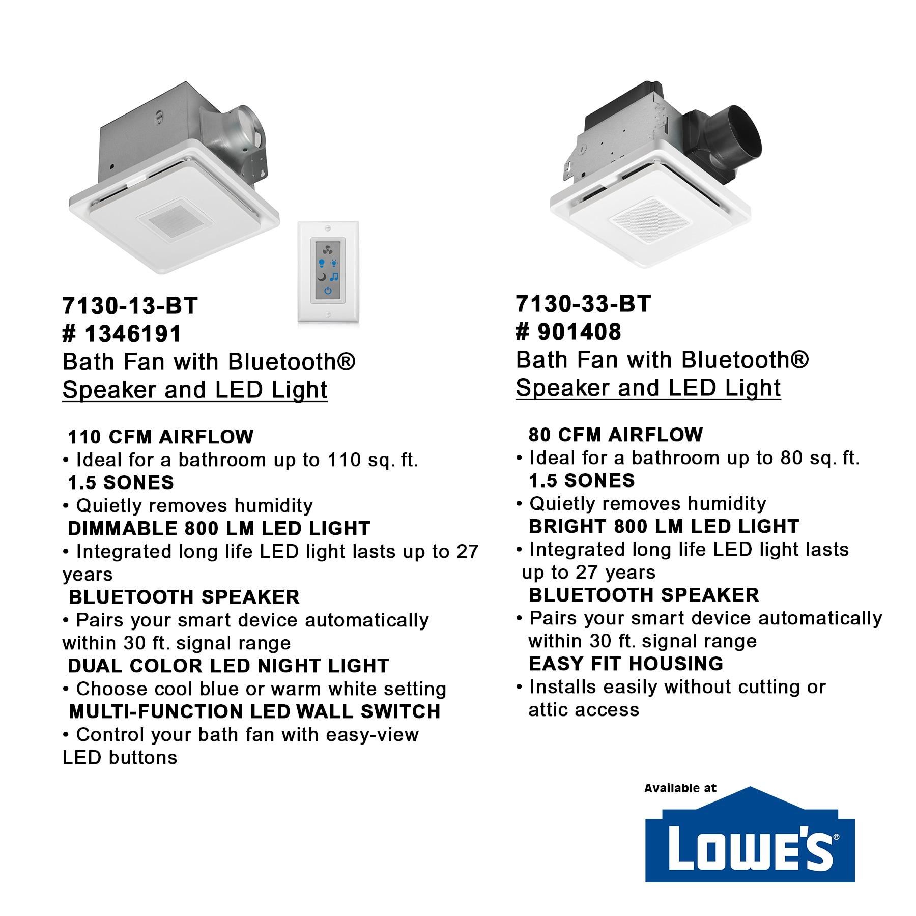 Home NetWerks 80 CFM 1.5 Sones Bathroom Exhaust Fan with Bluetooth Speaker and Light