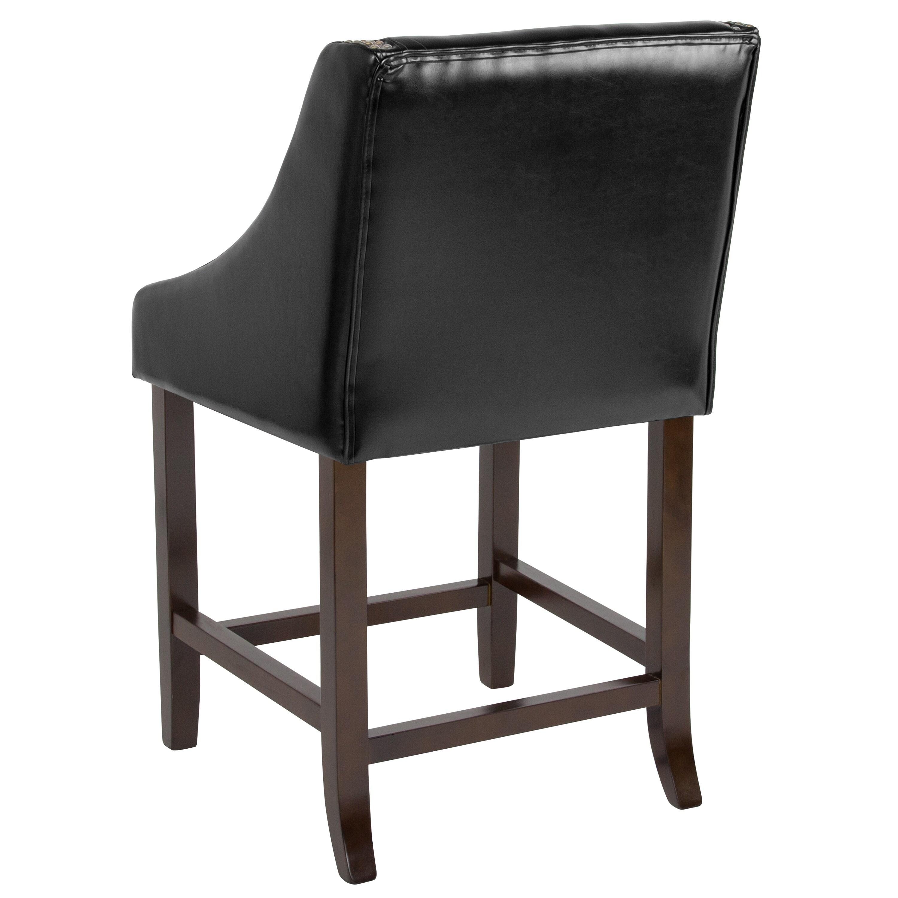 Flash Furniture Carmel Series 24" High Transitional Walnut Counter Height Stool with Nail Trim in Black LeatherSoft