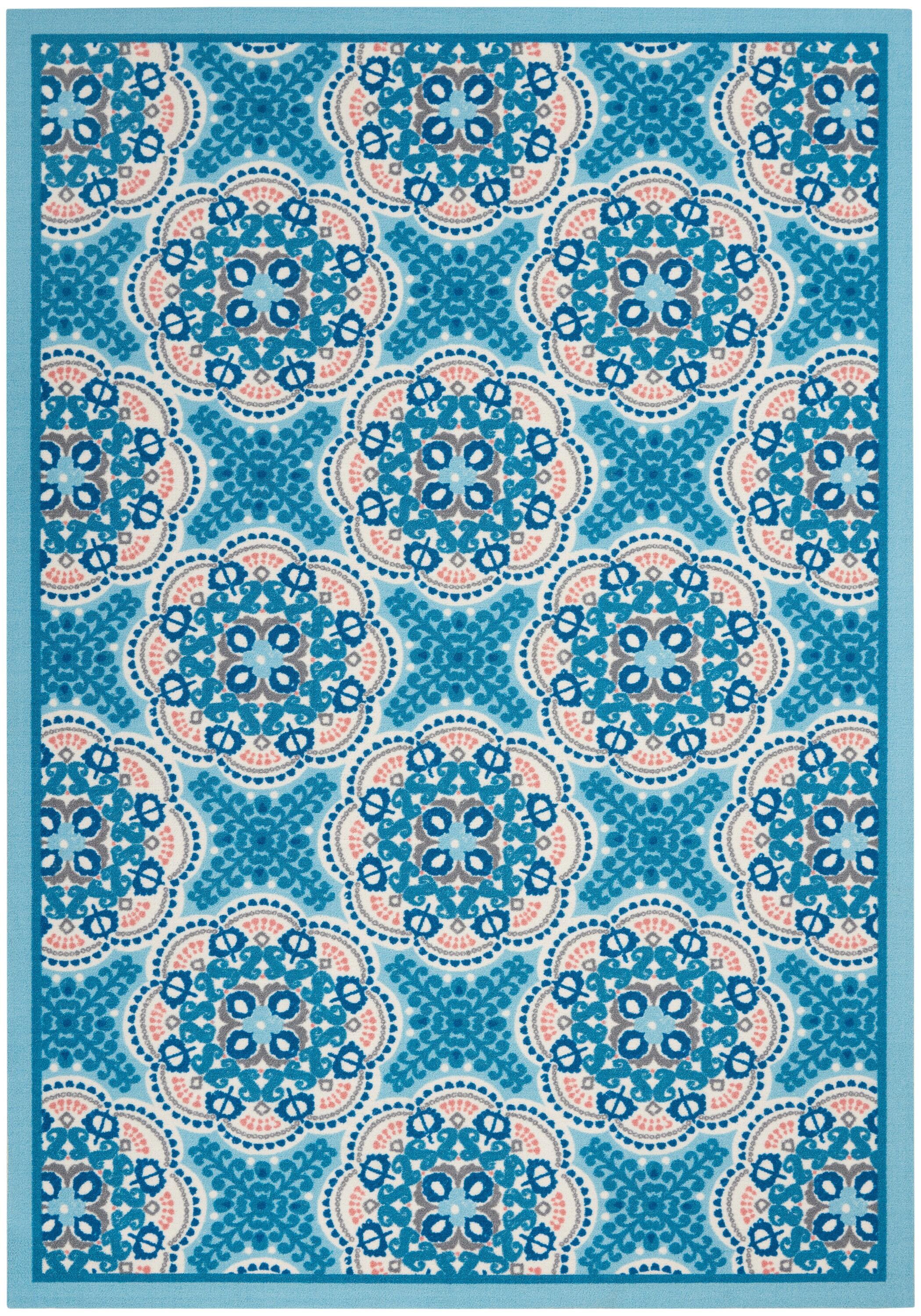 Floral Blue Outdoor Area Rug