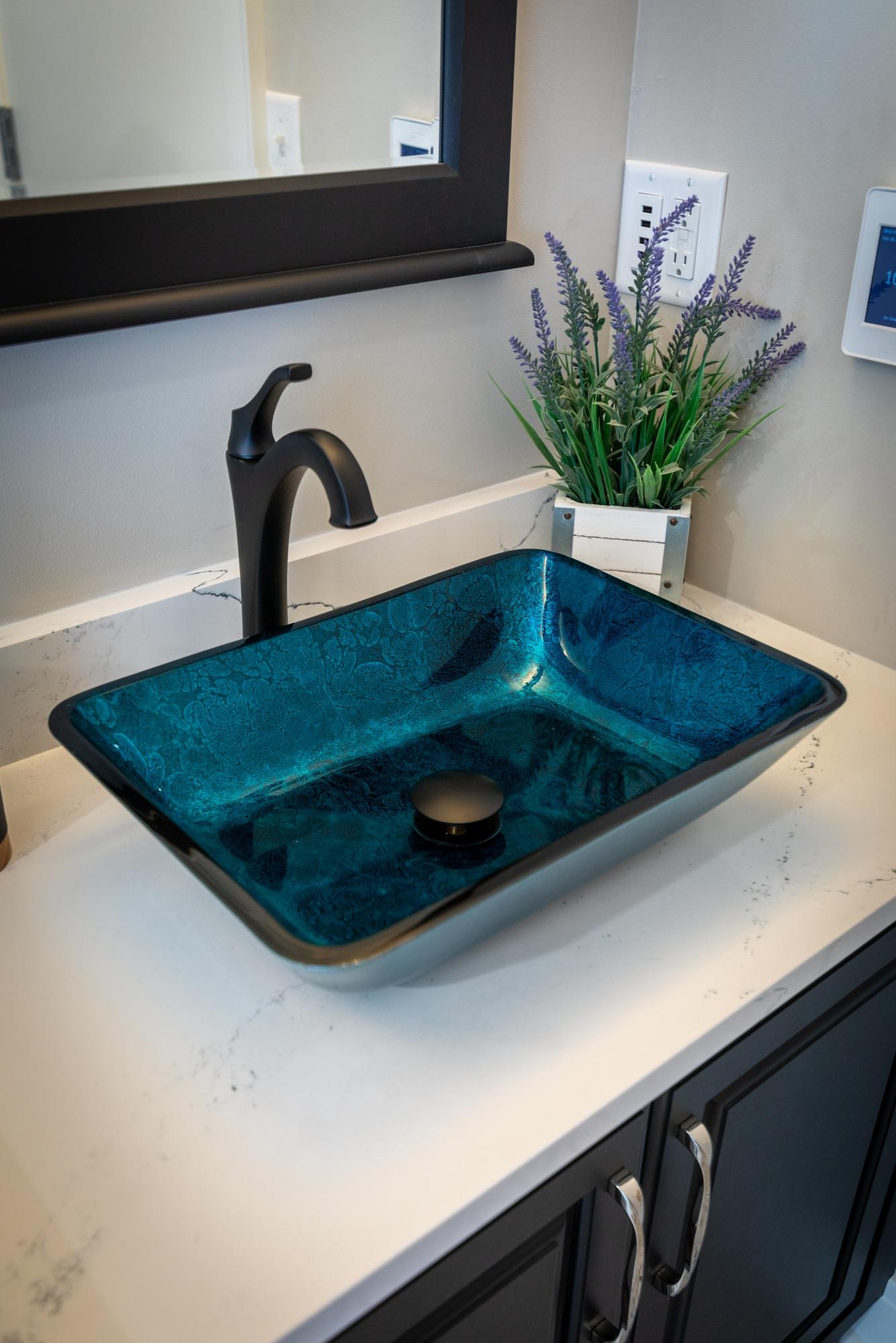 Eden Bath 13.13'' Turquoise Tempered Glass Rectangular Bathroom Sink