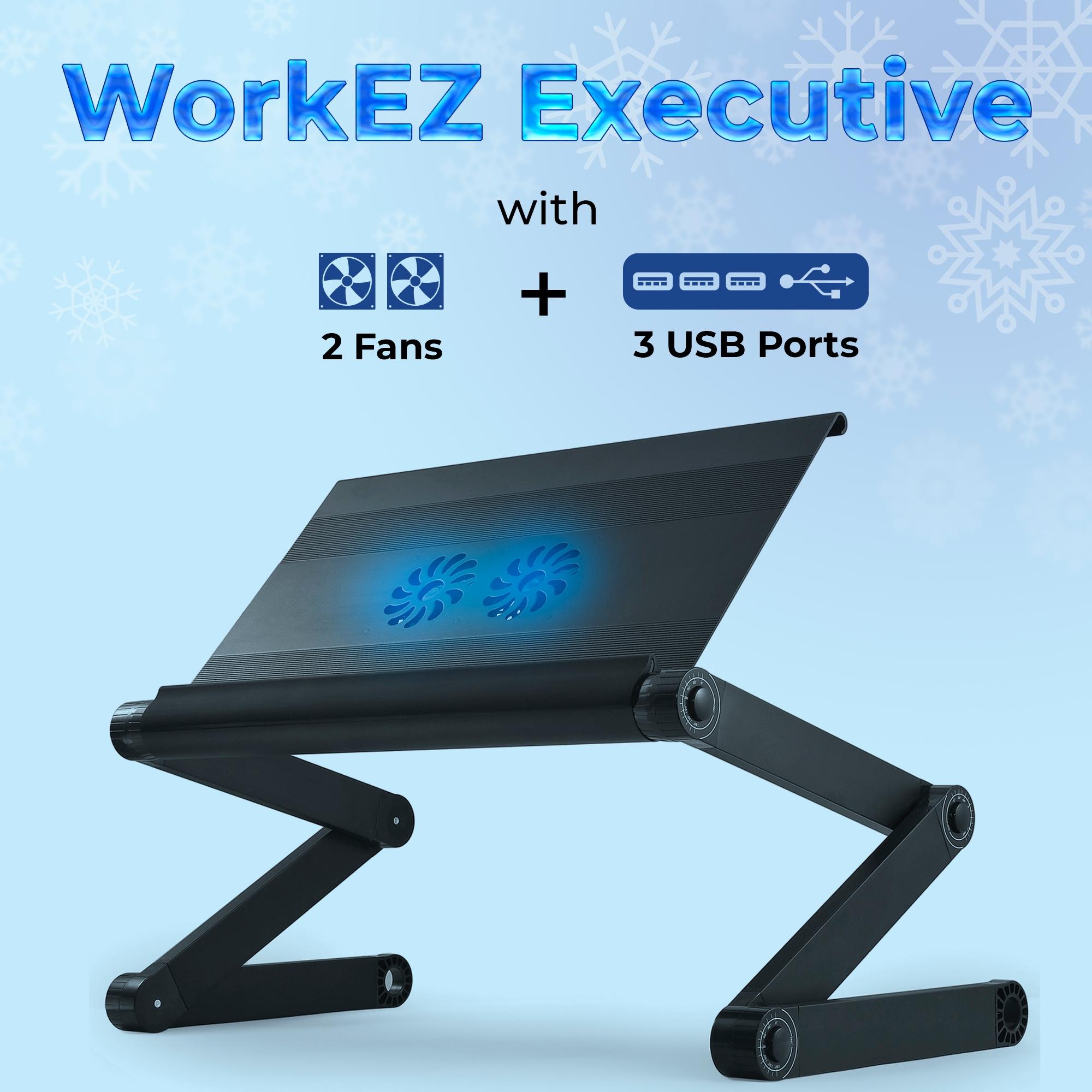WorkEZ Executive Laptop Cooling Stand Adjustable Laptop Desk for Bed foldable laptop stand with FAN USB Ports computer lap desk for laptop holder for bed laptop table ergonomic laptop stand for bed