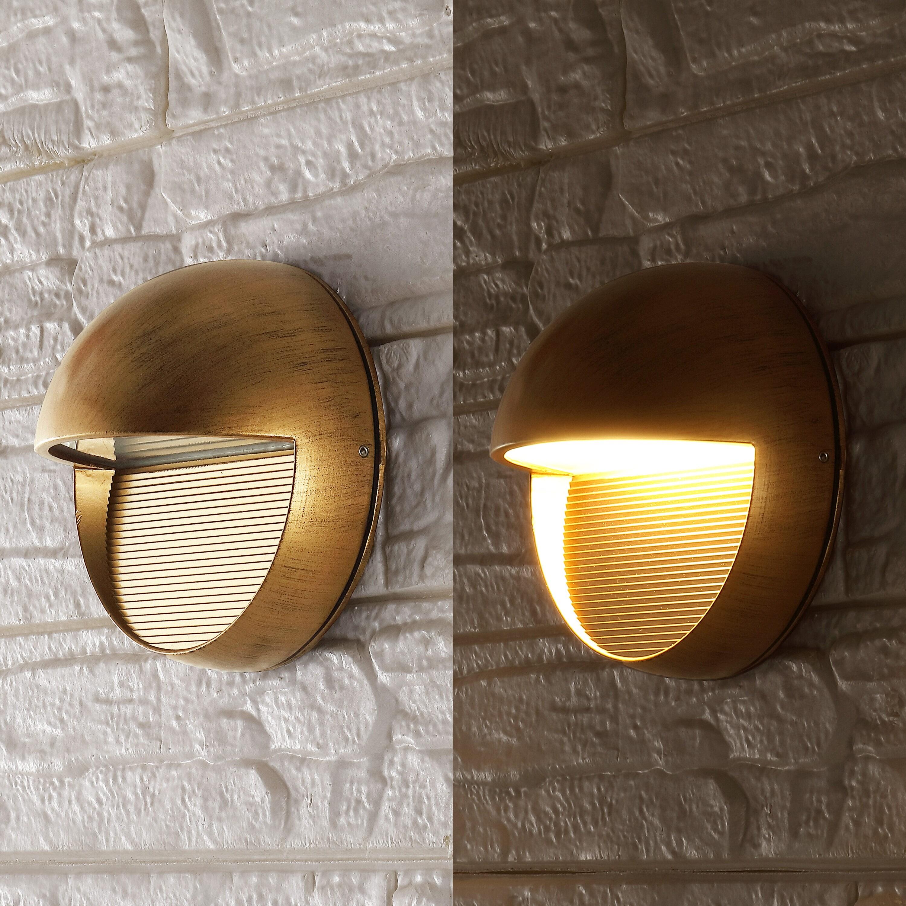 Orbe 6.25" Outdoor Metal/Glass Integrated LED Wall Sconce, Antique Gold