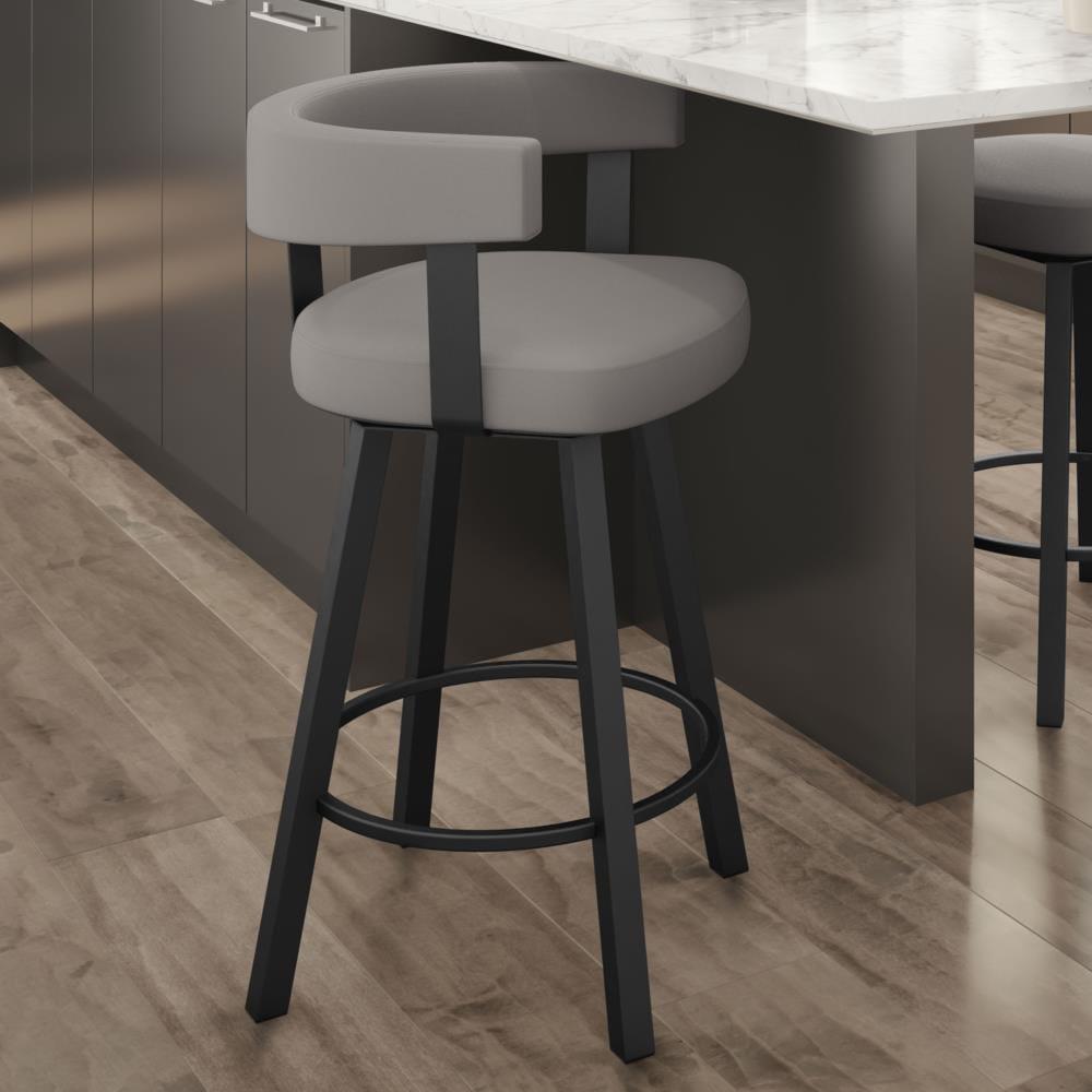 Amisco Parker 26 In. Swivel Counter Stool - Taupe Grey Faux Leather / Black Metal