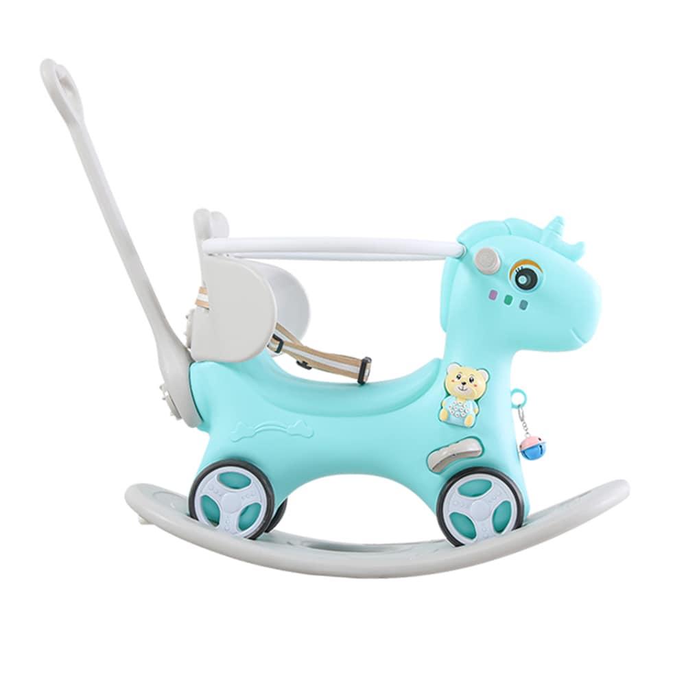 MONTARY Rocking Horse for Toddlers 1-3 Years, 4 in 1 Baby Rocking Horse Toy Fun Birthday Gift, Ride on Toys for Boys with Balance Bike Push Cart Detachable Balance Board