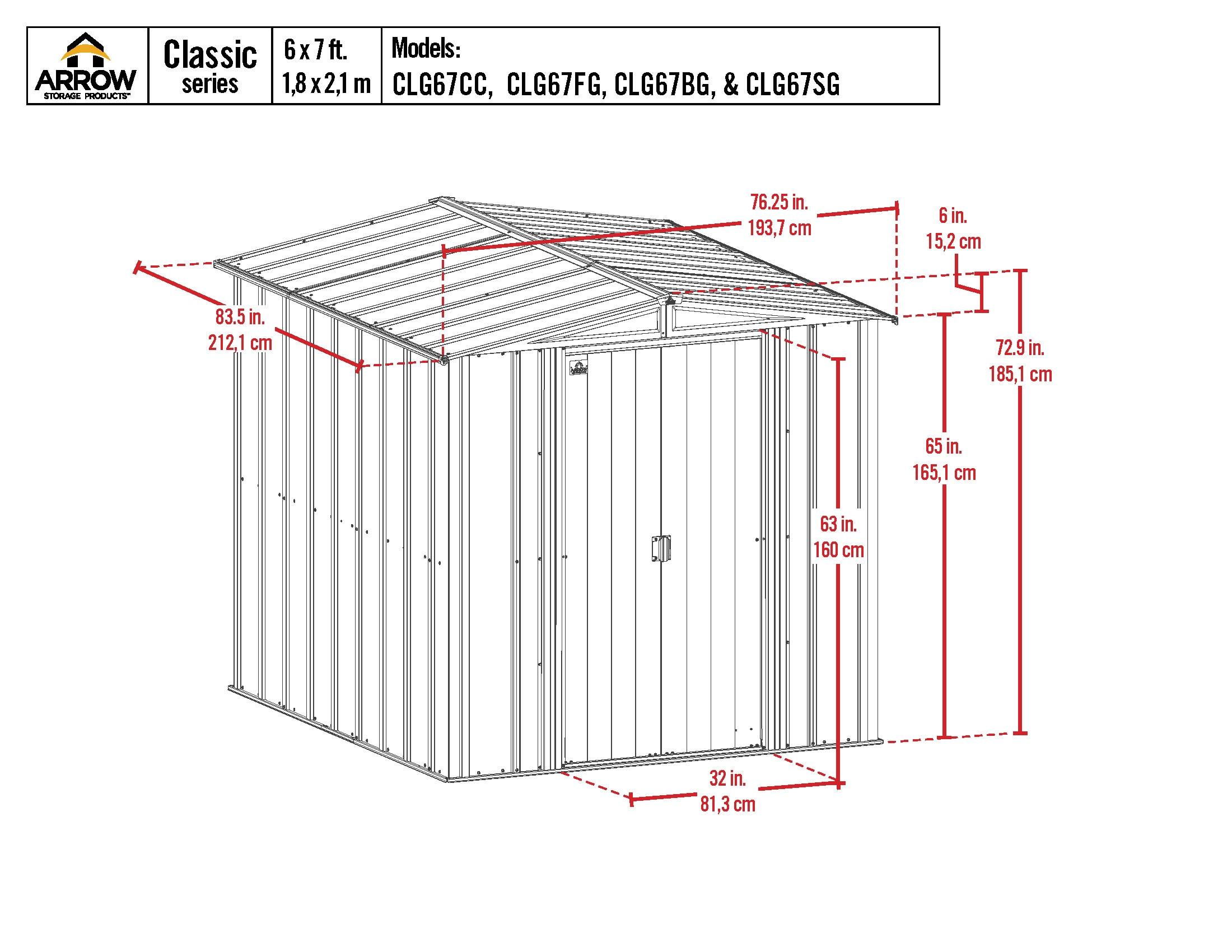 Arrow 6 ft. W x 7 ft. D Steel Vertical Storage Shed
