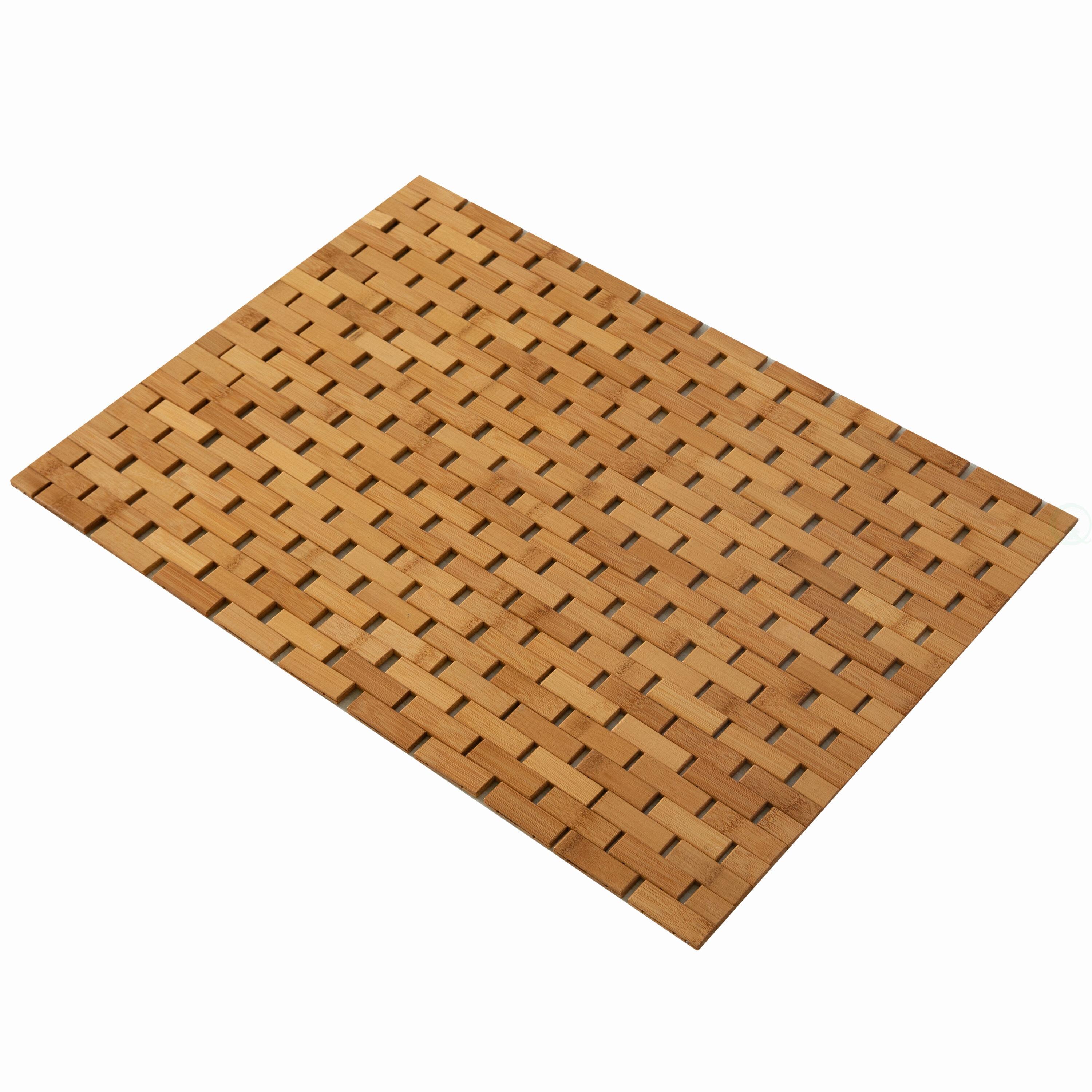 Basicwise Foldable Bamboo Bathroom Mat - Non-Slip Design for Showers, Bathtubs, Spas, and Pools - Providing Comfort, Quick Drying, Medium