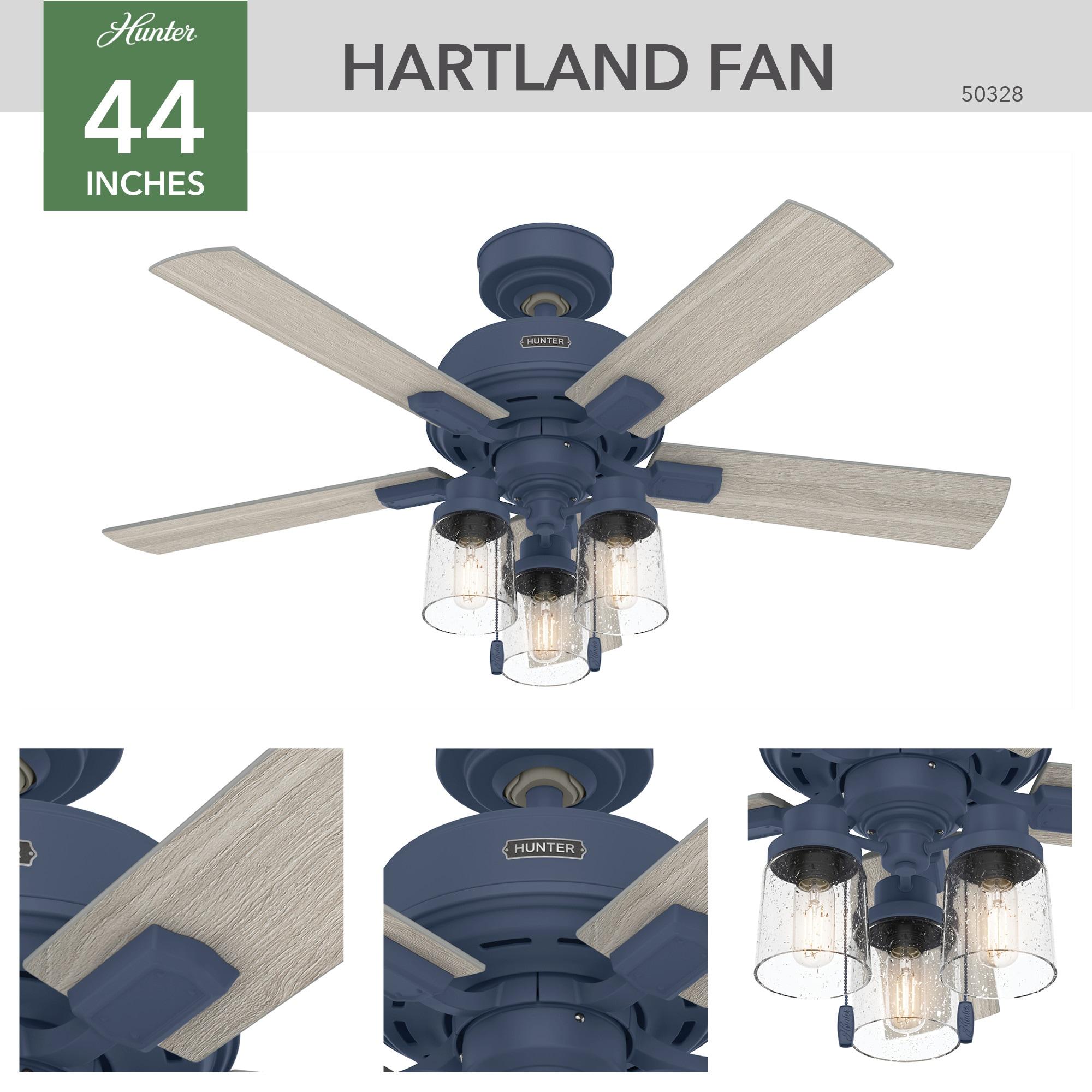 44" Hartland 5 - Blade Modern Farmhouse Indoor Ceiling Fan with Lights and Pull Chains