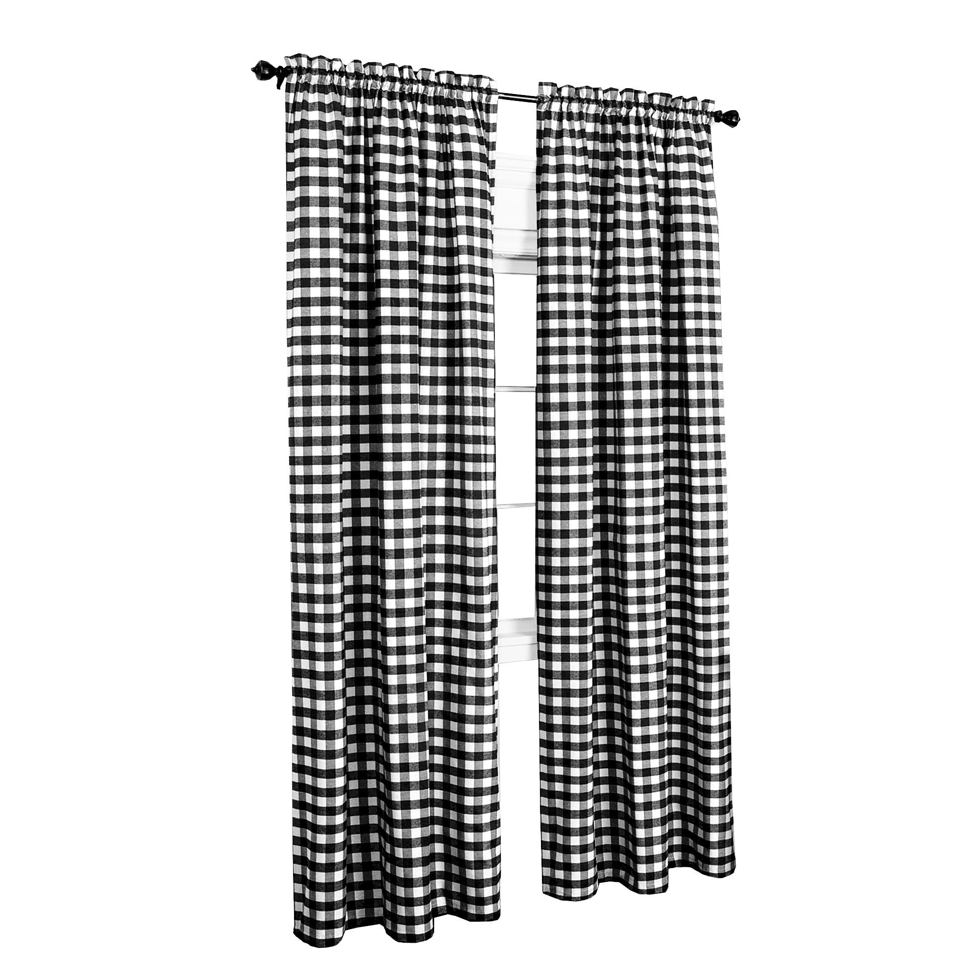Achim Buffalo Check Window Curtain Panel, 42 inches x 84 inches, Black