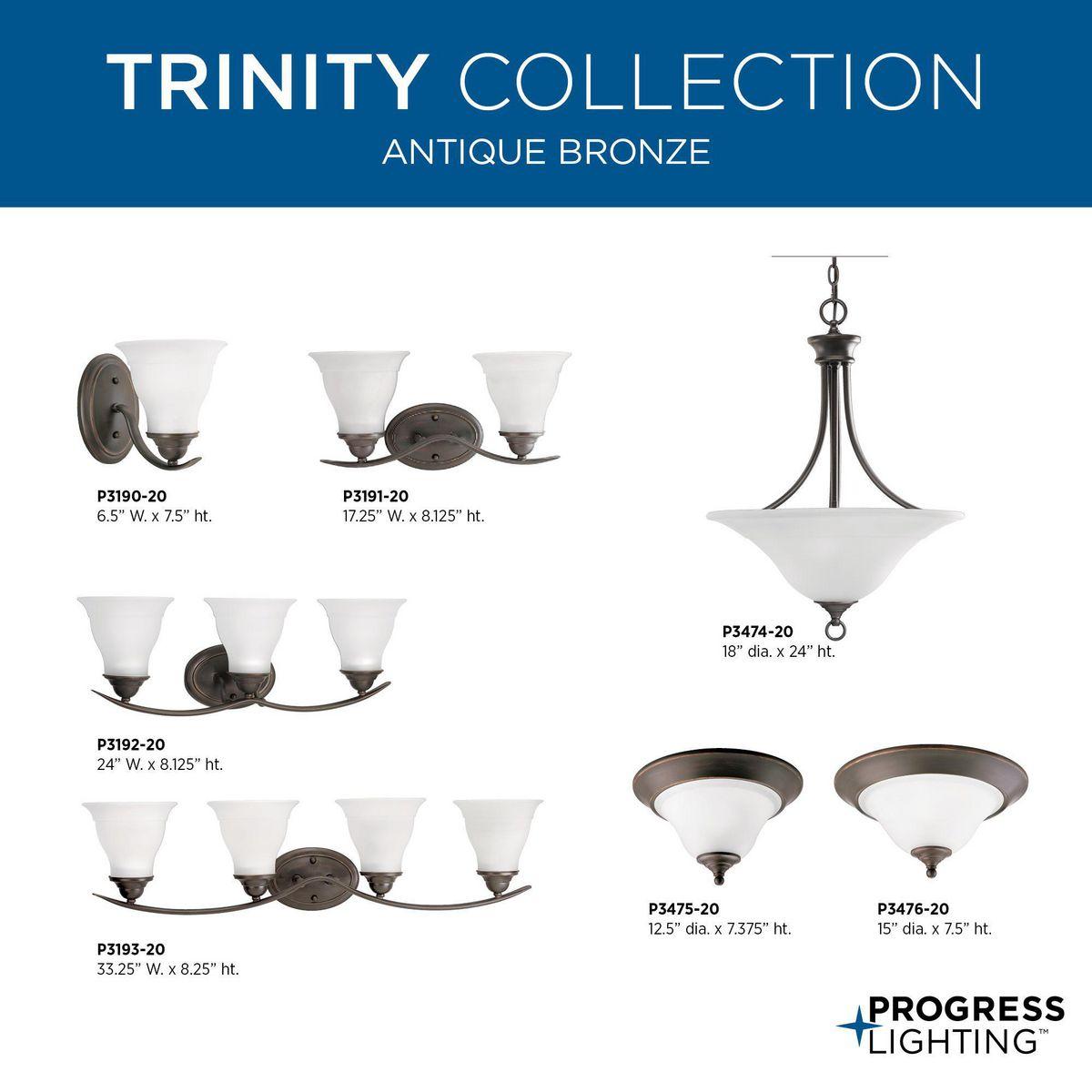 Progress Lighting Trinity Collection 2-Light Flush Mount Ceiling Fixture, Brushed Nickel, Etched Glass Shade