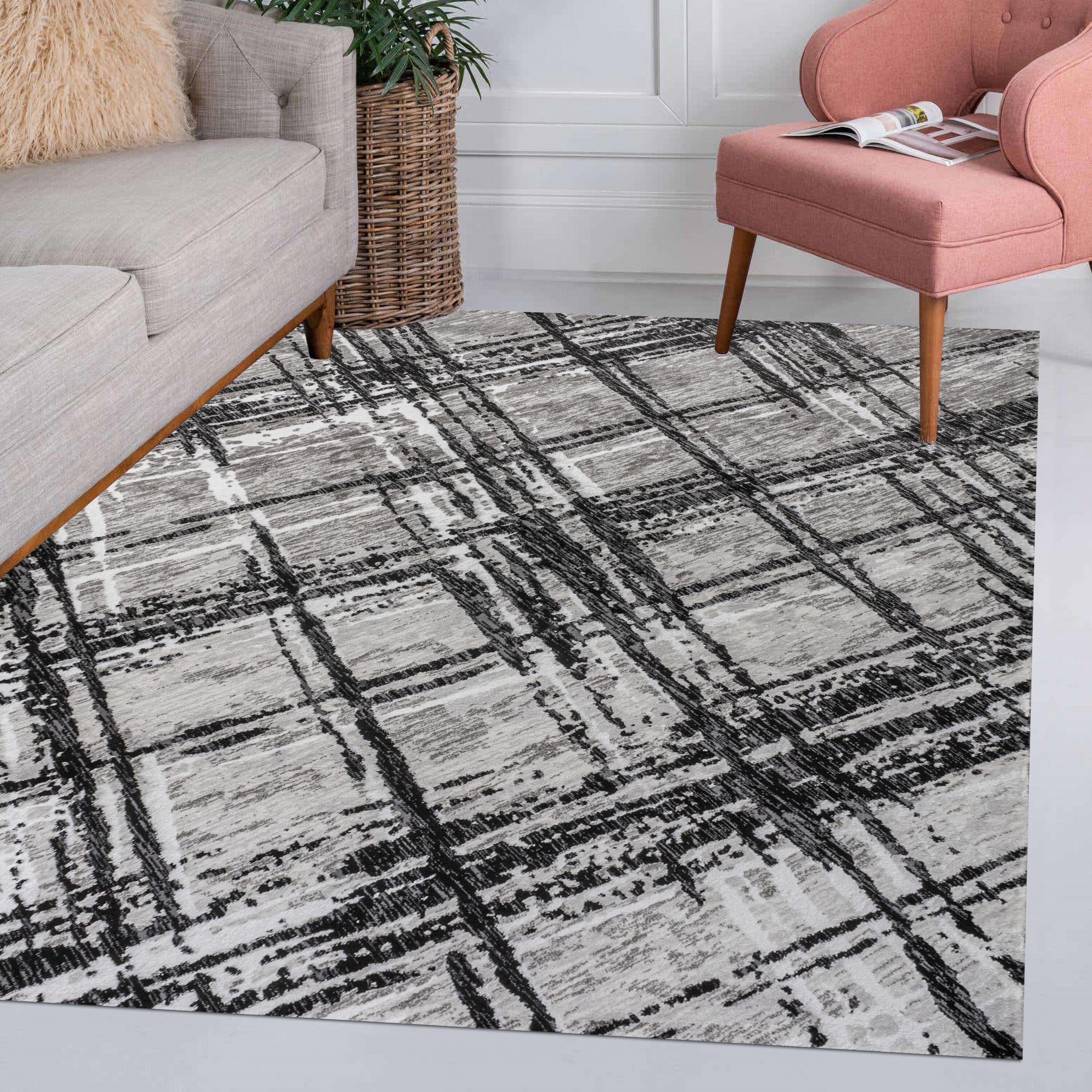JONATHAN Y Slant Modern Abstract Black/Gray 3 ft. x 5 ft. Area Rug