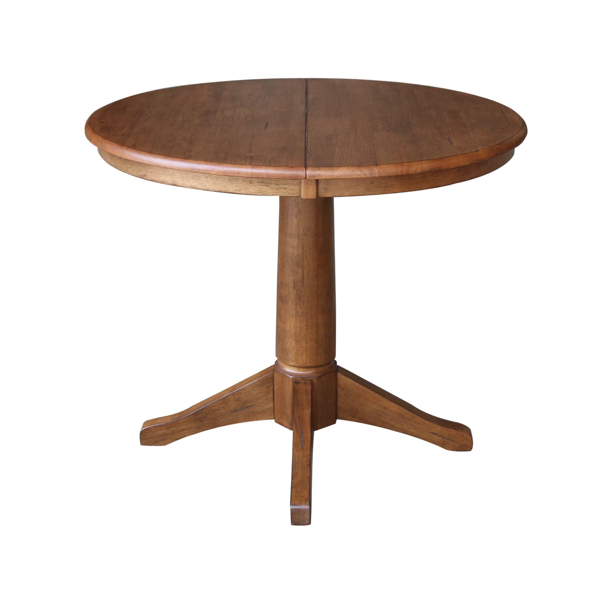 36" Round Solid Wood Extension Dining Table with 2 Chairs in Distressed Oak by International Concepts