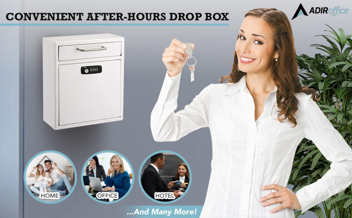 AdirOffice Wall-Mount Secure Drop Box Mailbox with Key and Combination Locking System