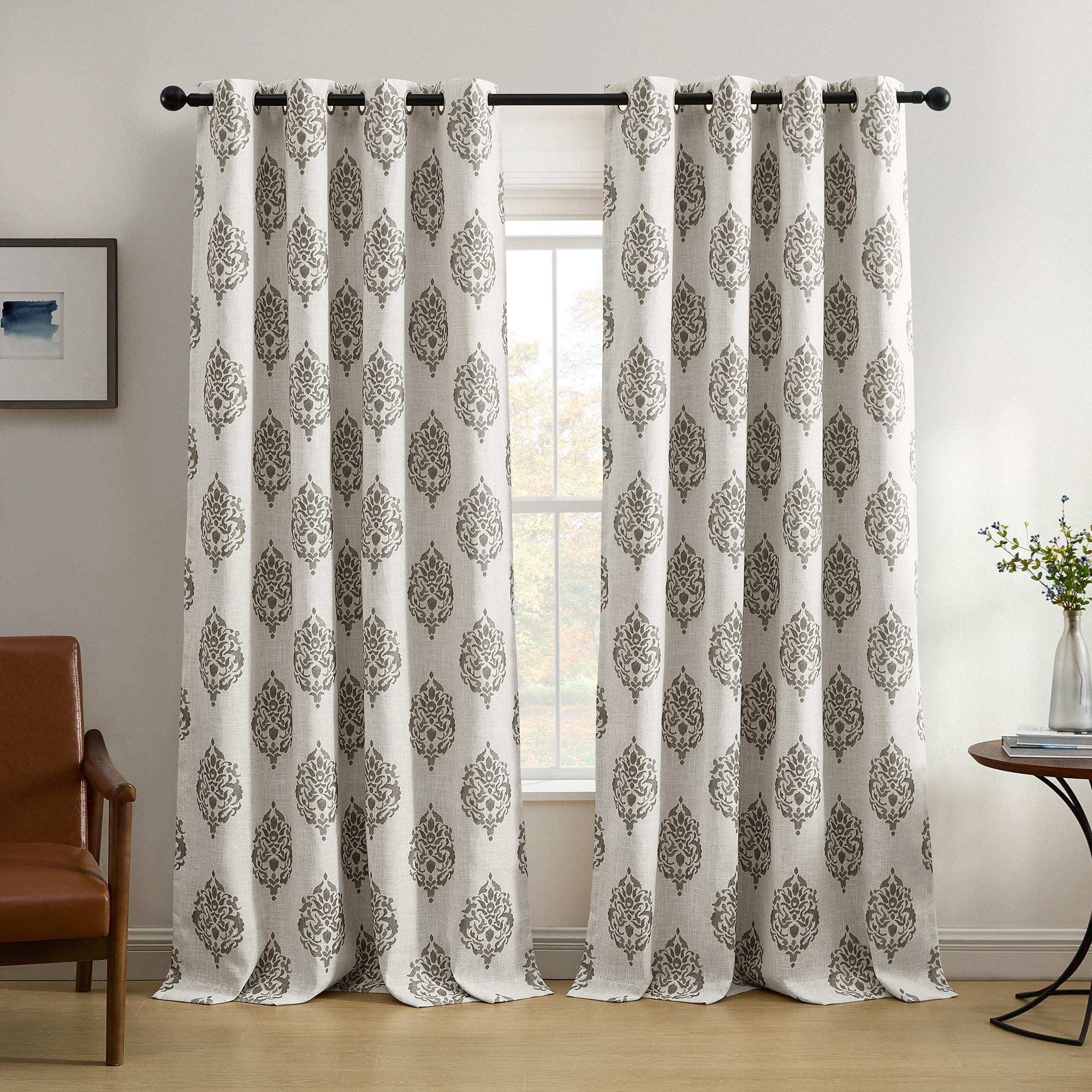 Navara Medallion Room Darkening Single Window Curtain Panel - 52" x 95" - Gray - Elrene Home Fashions