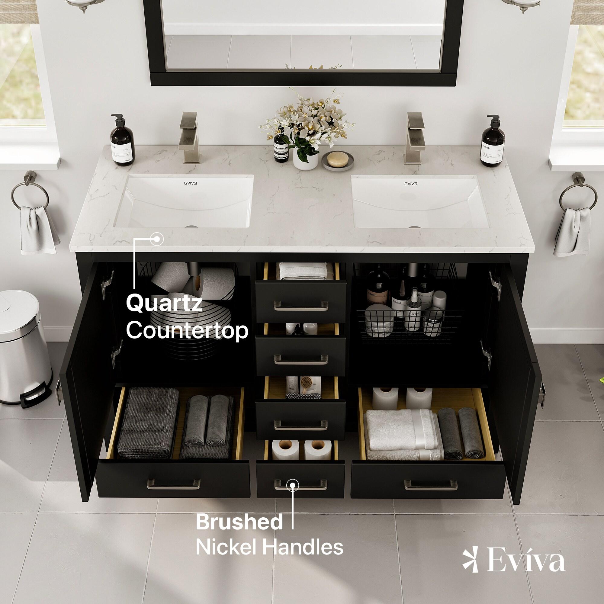 Eviva Eviva London 48"W X 18"D Double Sink Bathroom Vanity With White Carrara Quartz Countertop