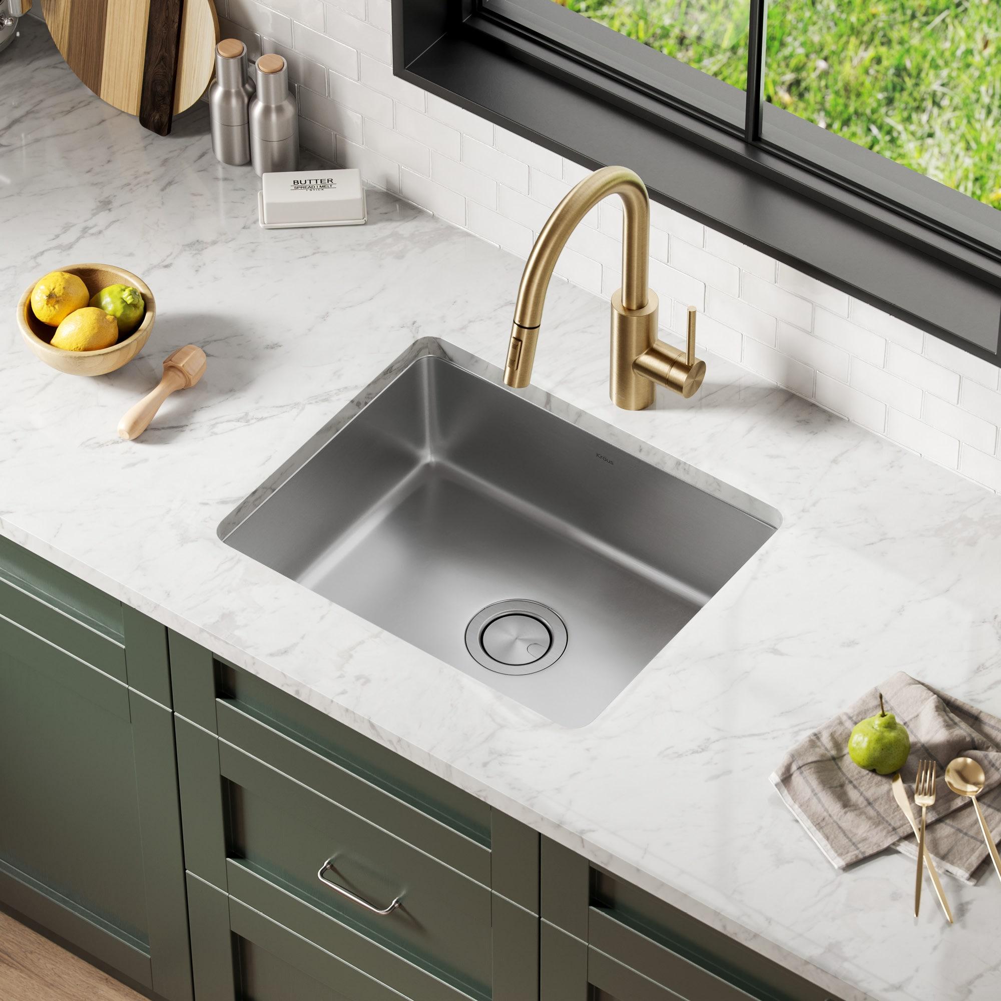 Dex™️ Series KRAUS 21" L Undermount 16 Gauge Stainless Steel Single Bowl Kitchen Sink