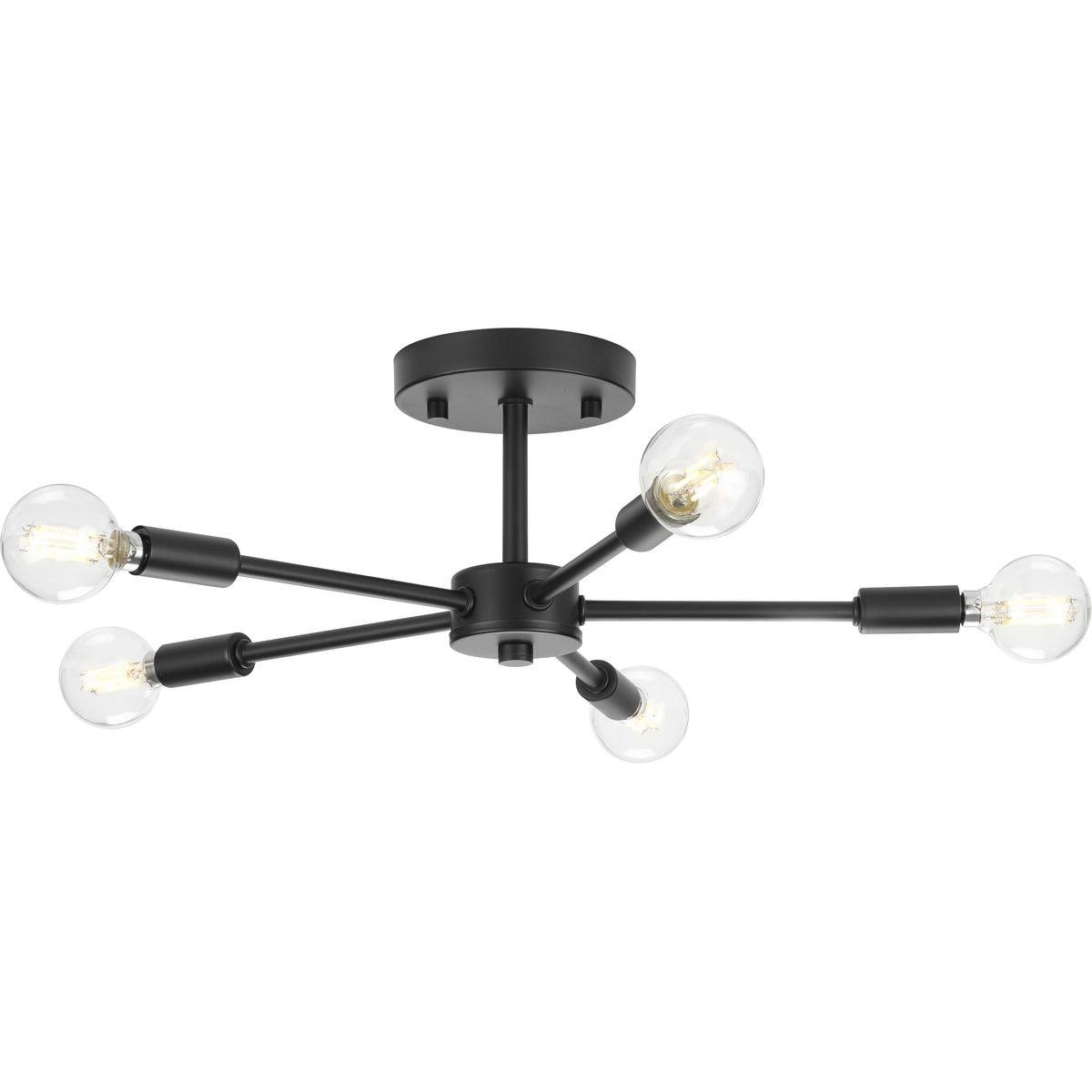 Progress Lighting, Delayne Collection, 5-Light Semi-Flush Mount, Matte Black, No Shade