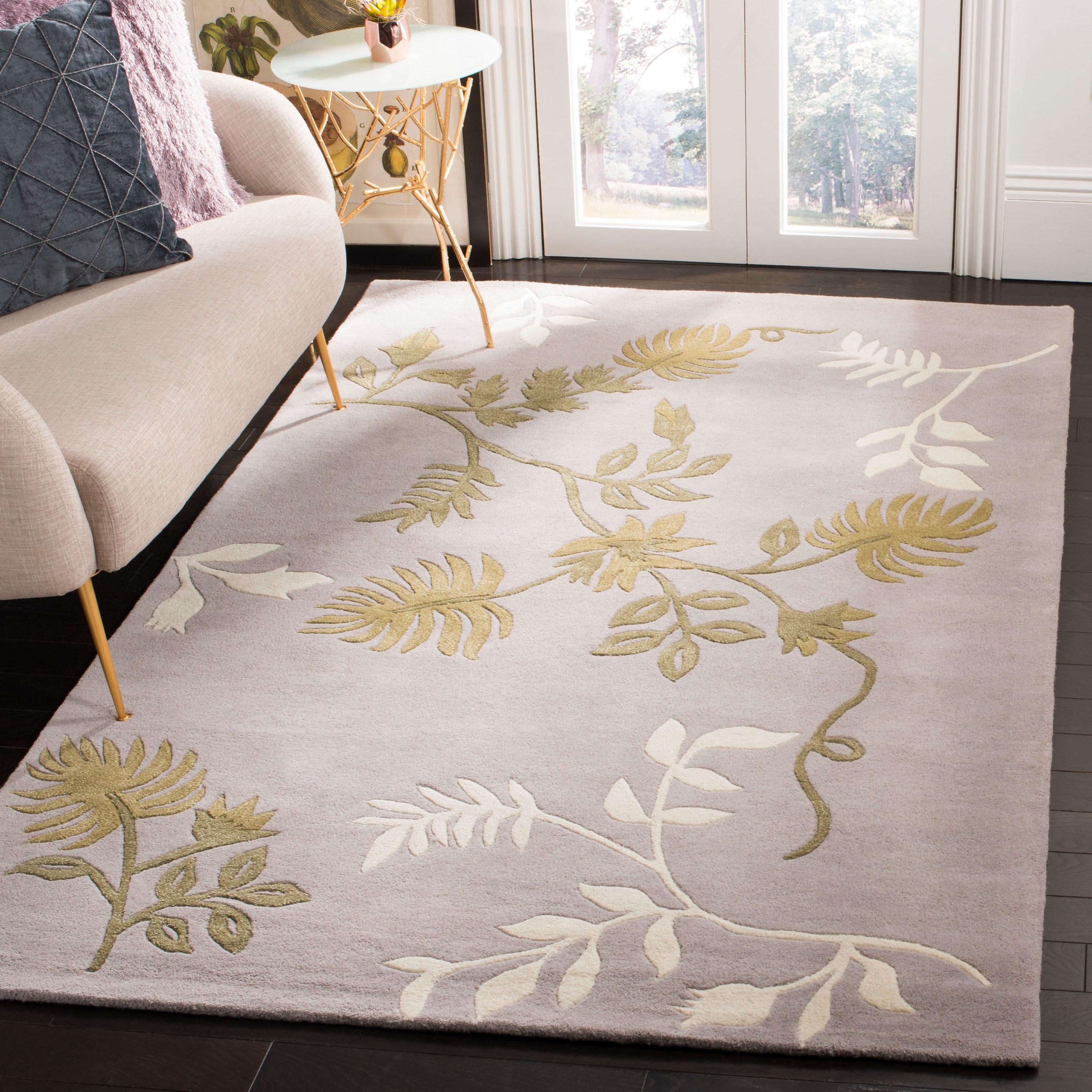 Handmade Gray Floral Wool and Viscose 2' x 3' Rug