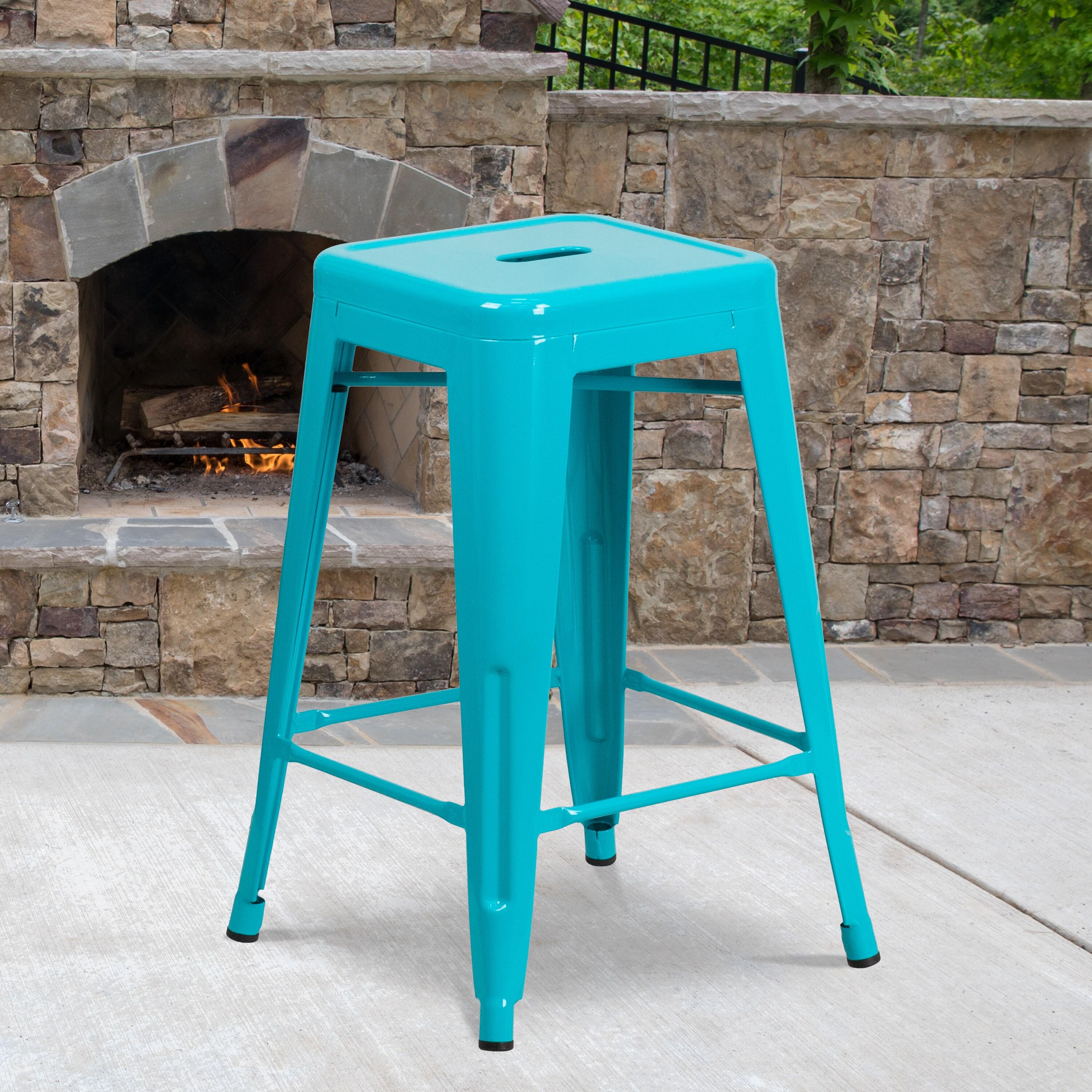 Flash Furniture Commercial Grade 24" High Backless Crystal Teal-Blue Indoor-Outdoor Counter Height Stool