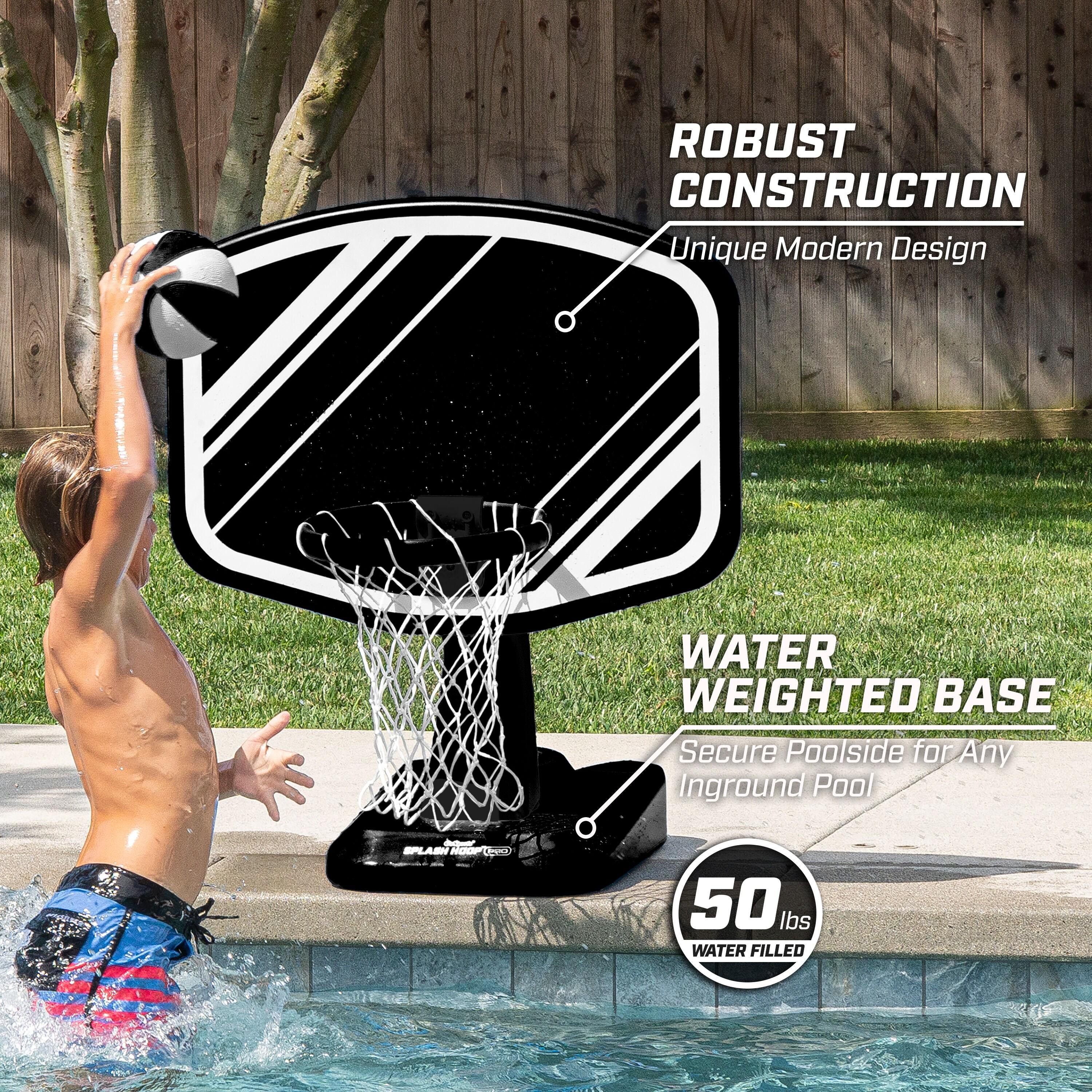 GoSports Splash Hoop PRO Swimming Pool Basketball Game - Includes Poolside Water Basketball Hoop, 2 Balls and Pump - Black