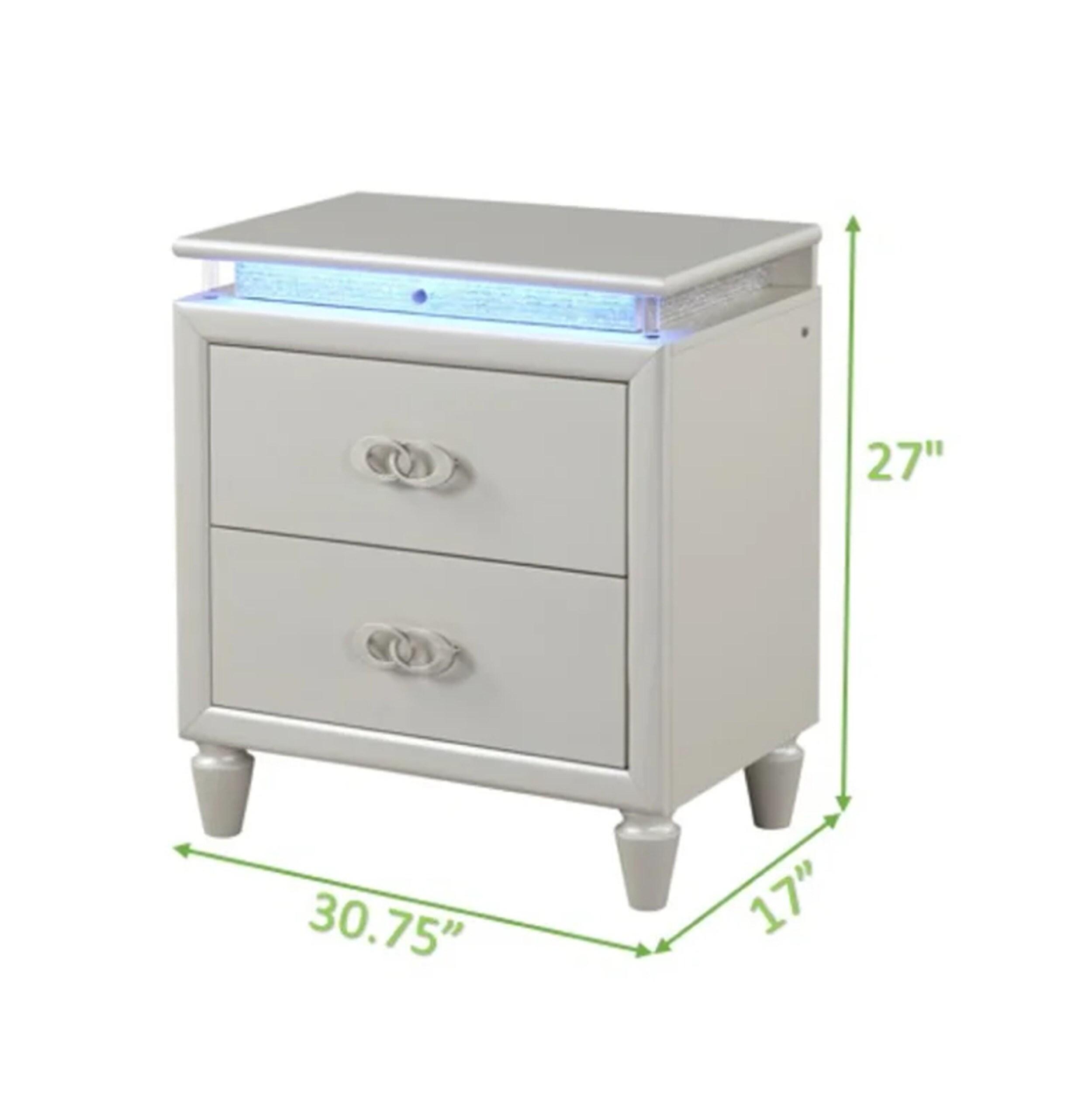 DeeHome Passion Queen 4 Pc LED Bedroom Set Made with Wood in Milky white