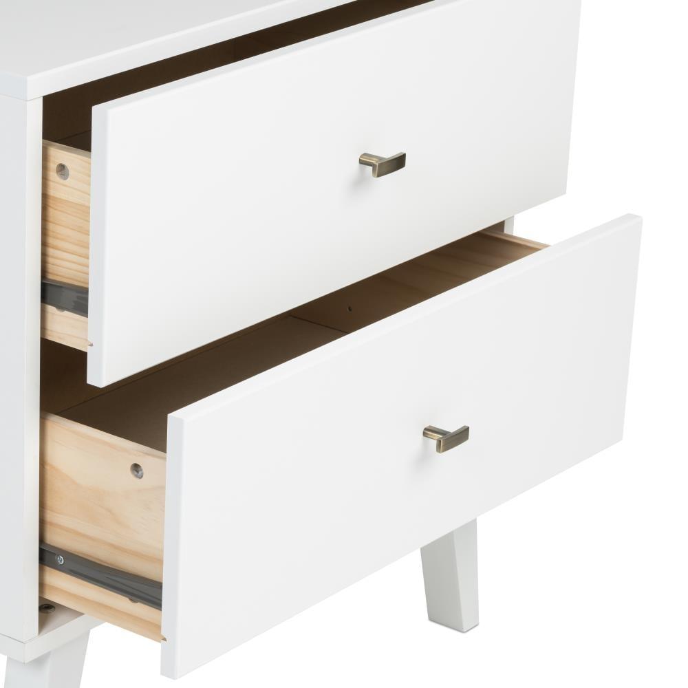 Mid Century Modern 2 Drawer Tall Nightstand with Shelf White - Prepac: Wood Laminate, Includes Anti-Tip Hardware