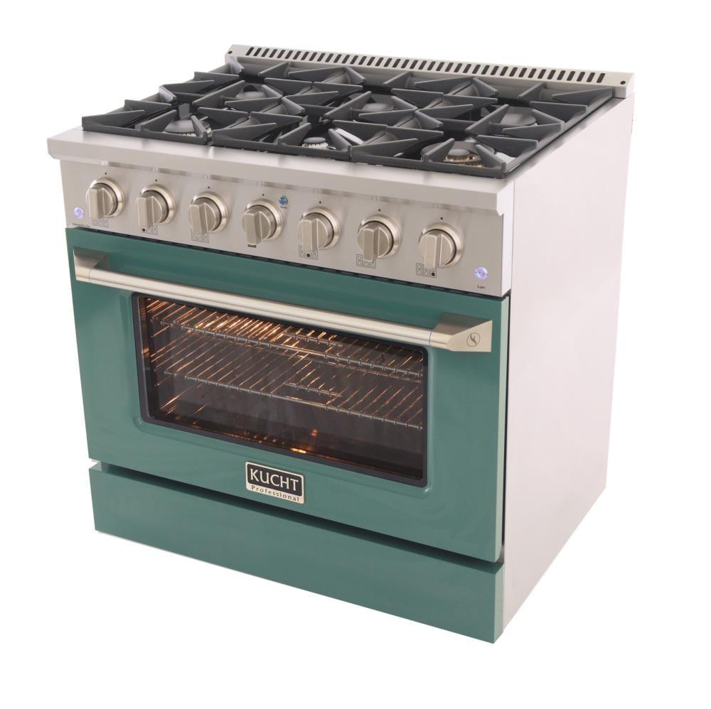36 in. 5.2 cu. ft Dual Fuel Range for Natural Gas Sealed Burners in Green.