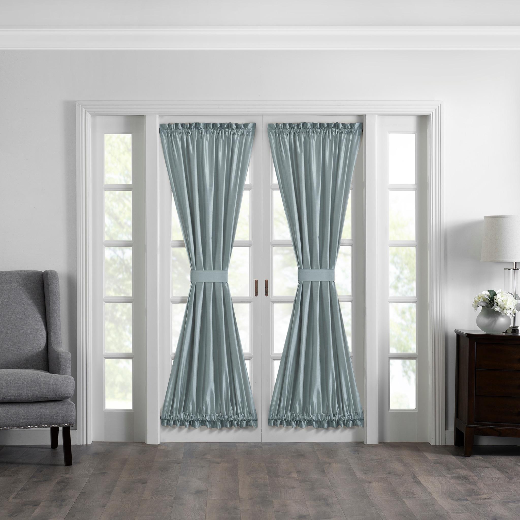 Colette Faux Silk French Door Single Window Panel - 54" x 72" - Mineral Blue - Elrene Home Fashions