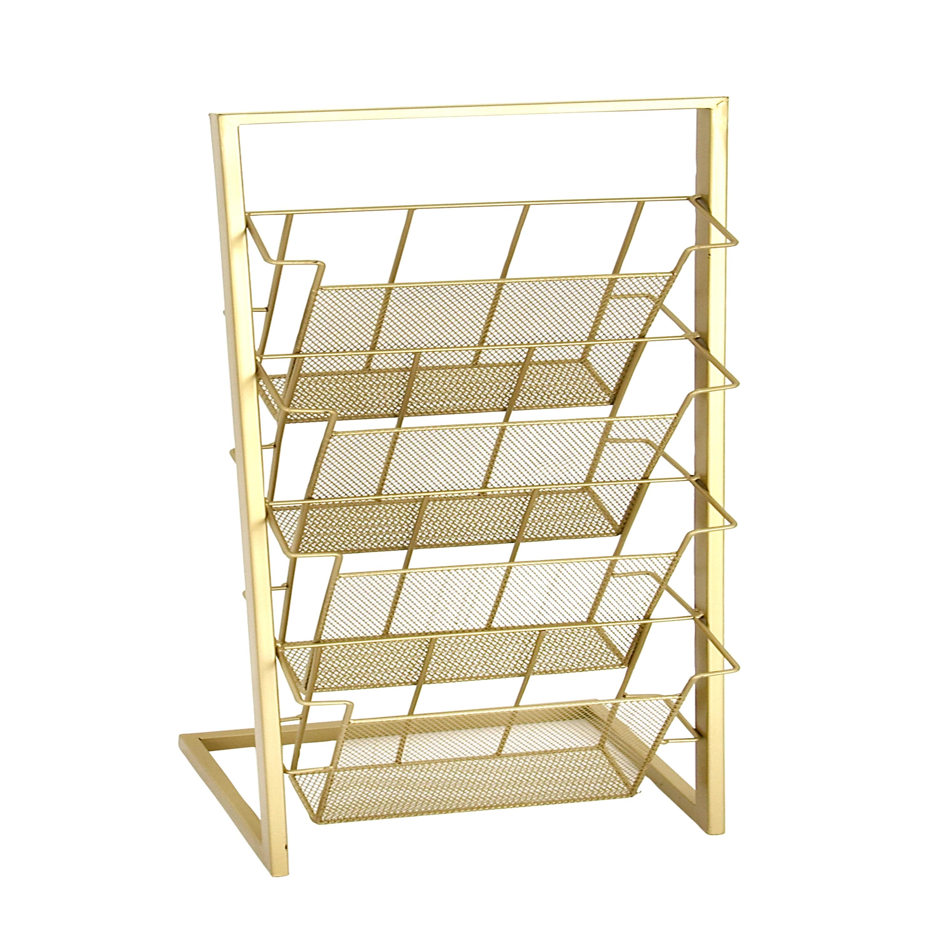 DecMode 34" Gold Metal 4 Slot Magazine Holder with Tall Stand