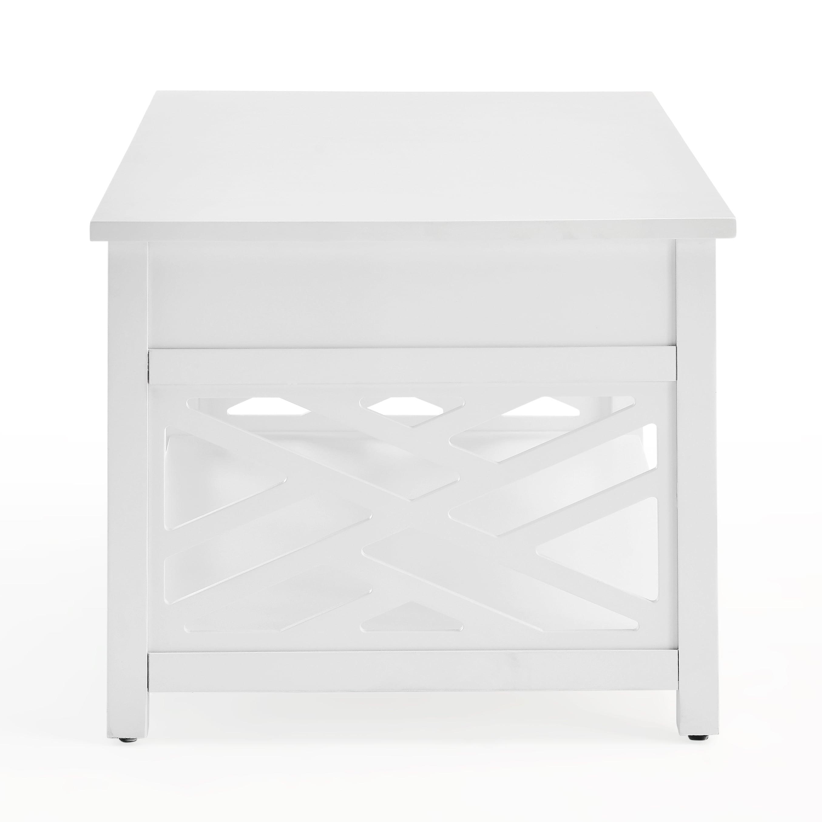 Alaterre Furniture 36" Middlebury Coffee Table with Drawer and 2 End Tables with Tray Shelf White: Mid-Century Modern, Wood Frame