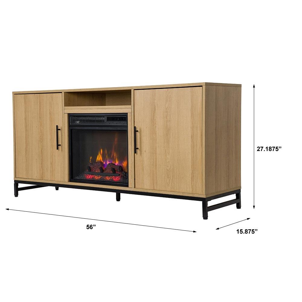 Modern Ember Rochester TV Stand, Entertainment Center, TVs up to 60", 2 Cabinets, 3 Shelves, with 18" Electric Fireplace