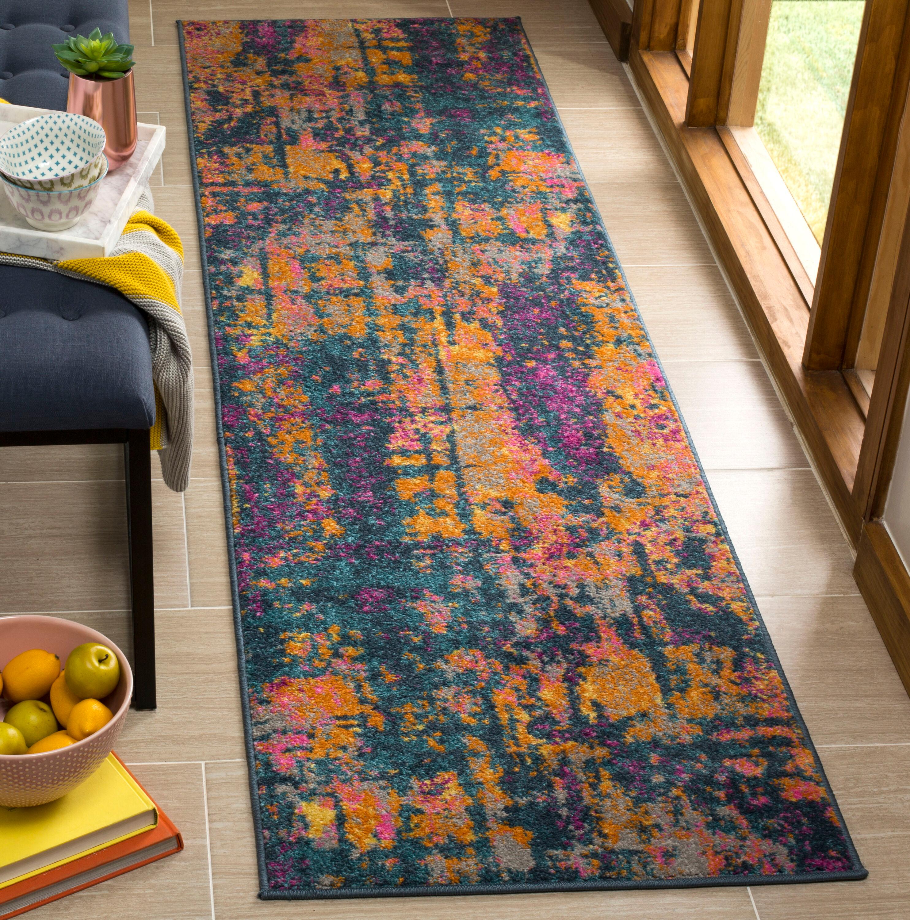 Madison MAD143 Power Loomed Runner Rug - Blue/Orange - 2'3"x8' - Safavieh.