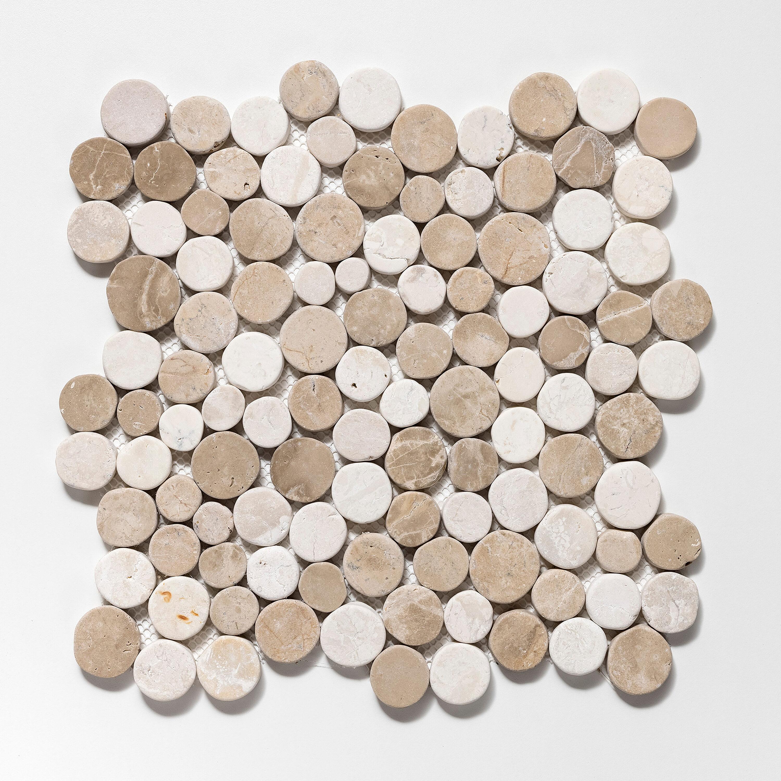 Cruz Bay Studio 11.5" x 11.5" Random Sized Natural Stone Penny Round Mosaic Wall & Floor Tile