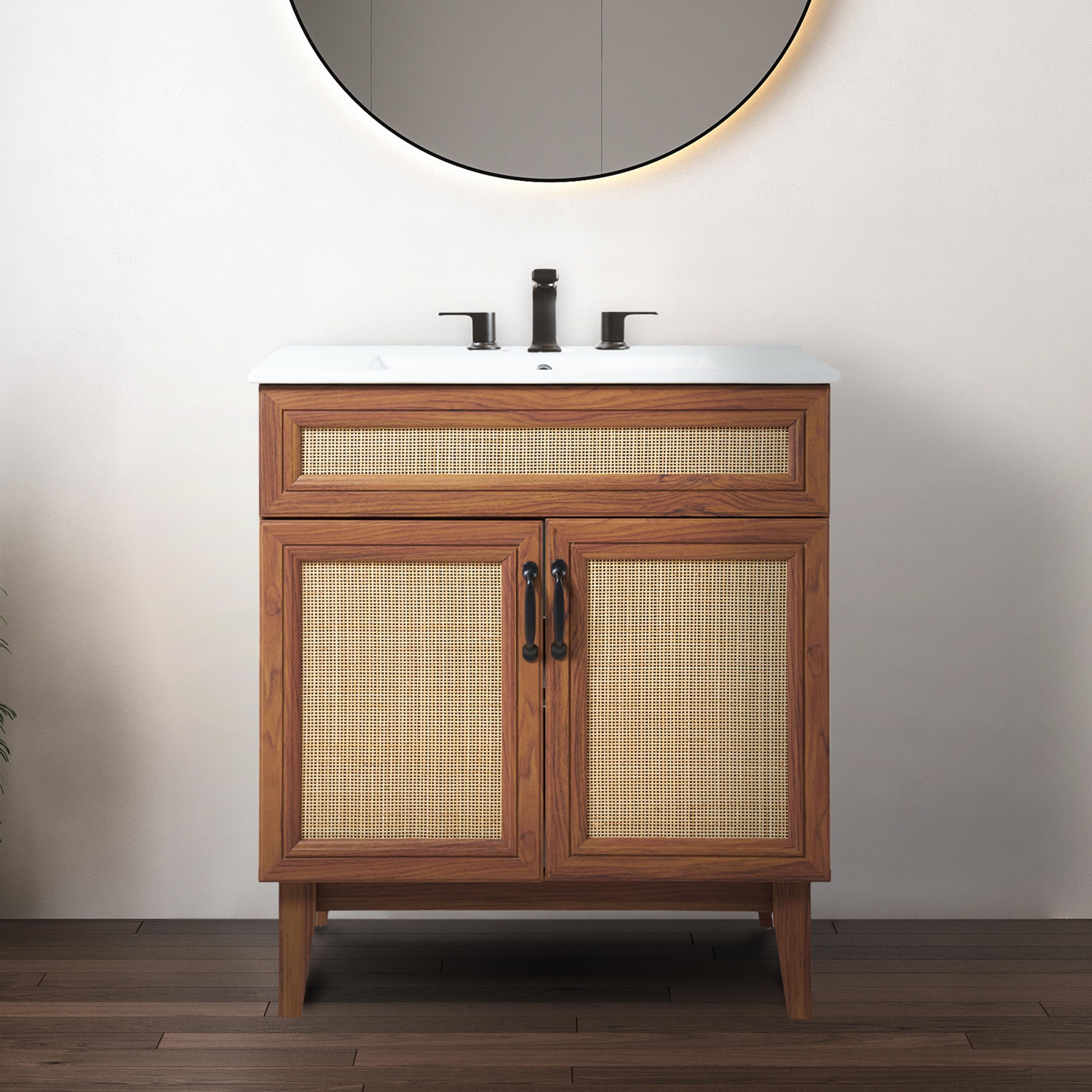 Javer 30" Rattan Modern Farmhouse 2-Shelf Bath Vanity Cabinet Only (Sink Basin not Included)