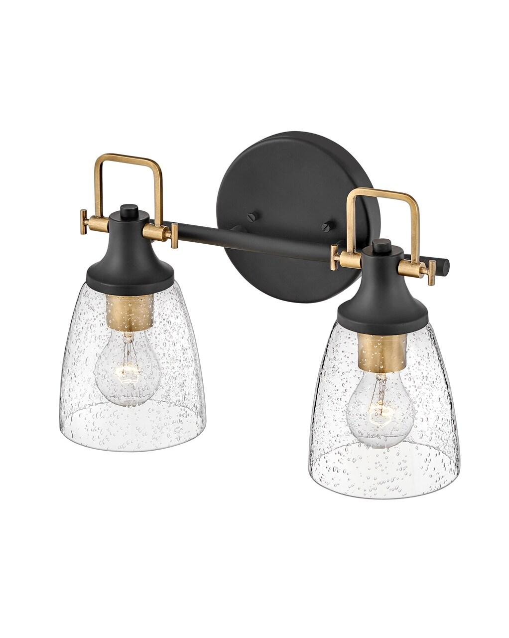 Easton Two-Light Bath Vanity Fixture w/ Clear Seedy Glass Shades