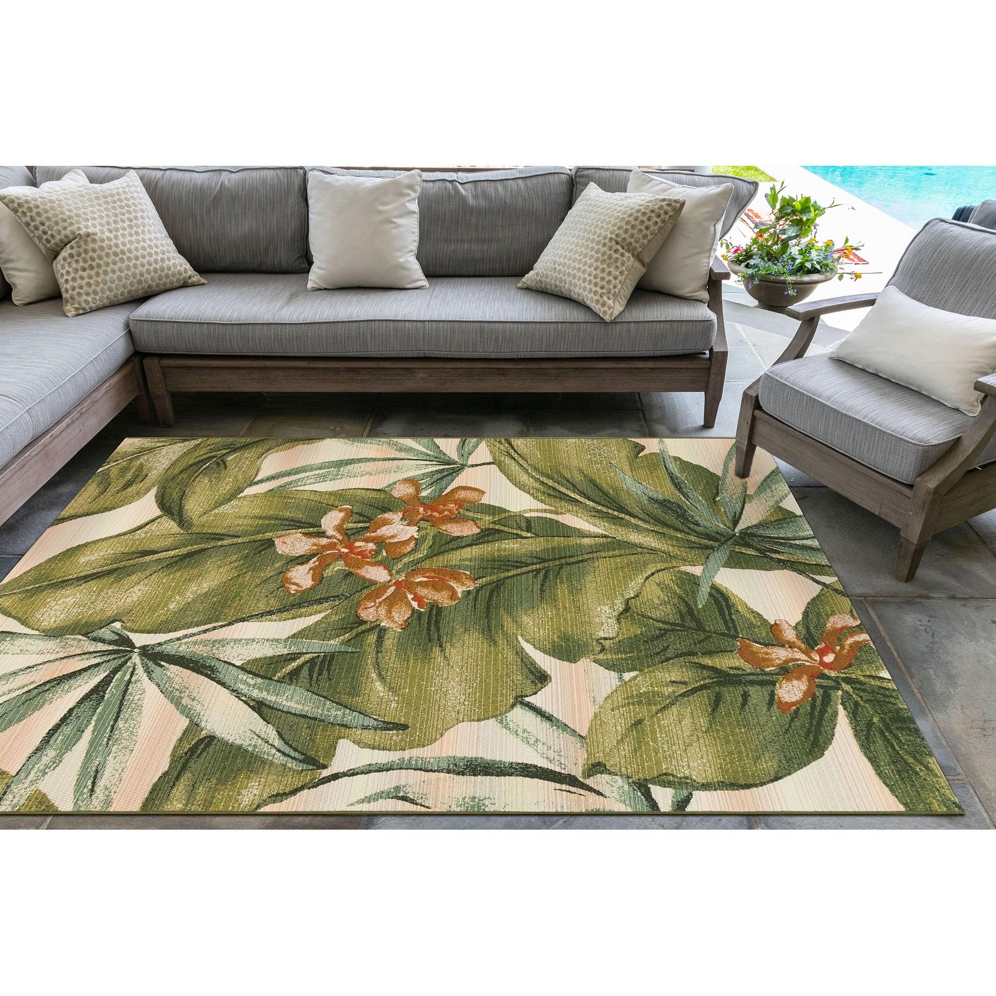 Liora Manne Marina Tropical Leaf Indoor/Outdoor Rug Cream 3'3" x 4'11"