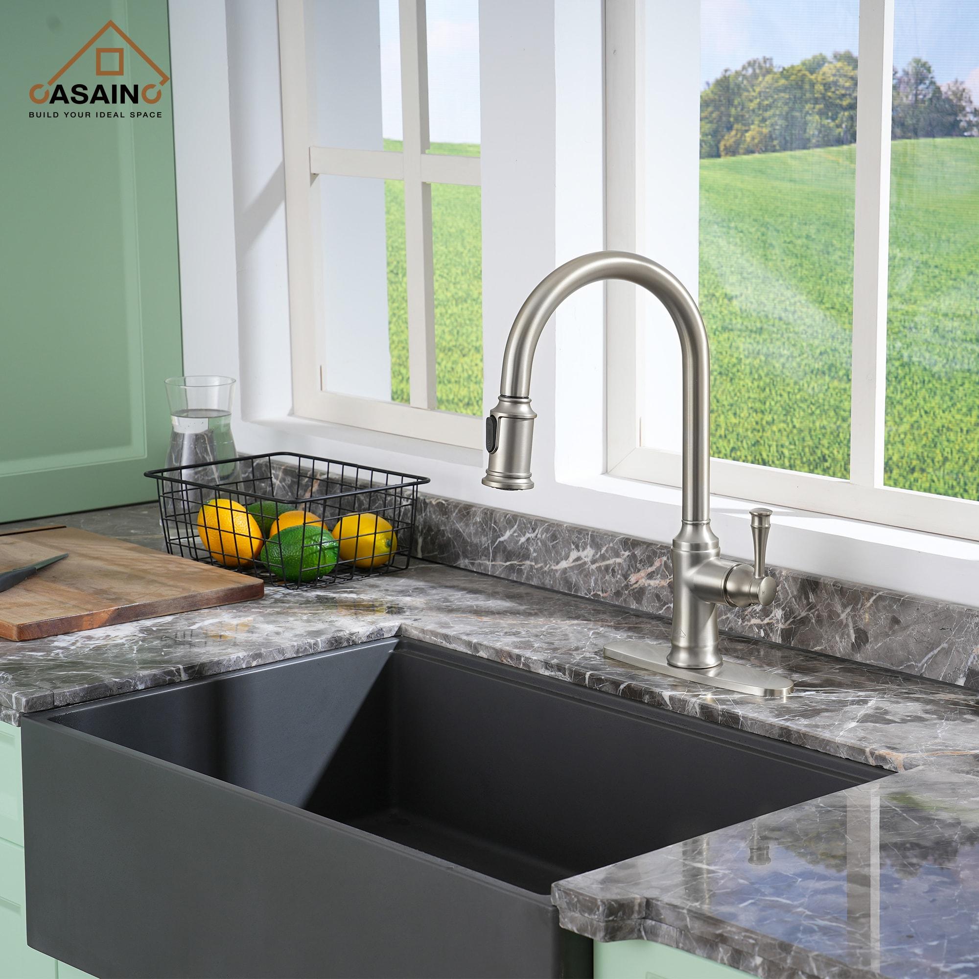 CASAINC 1.8 GPM Single-Handle Pull-Down Kitchen Faucet Single Hole Faucet